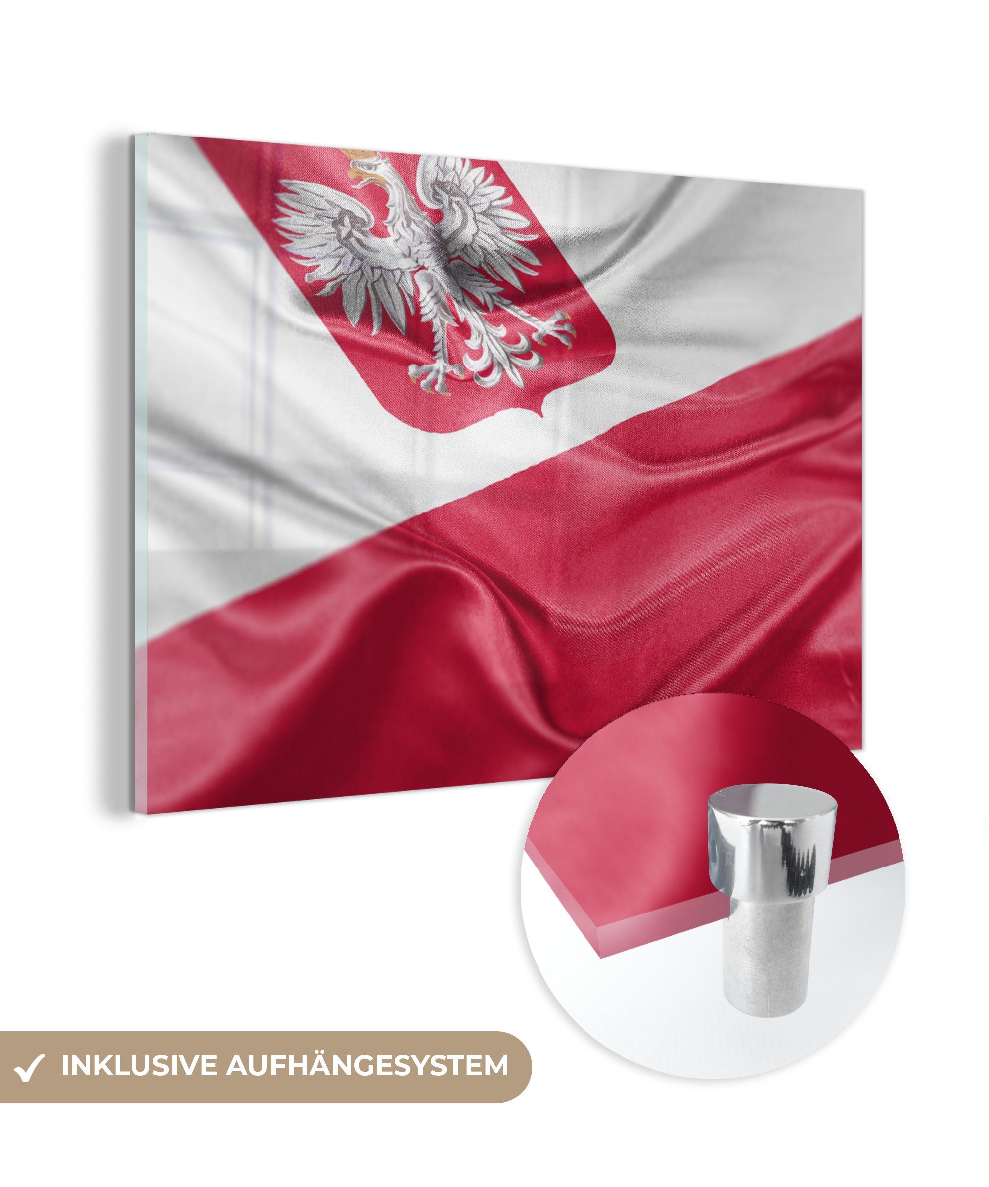 MuchoWow Acrylglasbild Eine Nahaufnahme der polnischen Flagge, (1 St), Acrylglasbilder Wohnzimmer & Schlafzimmer