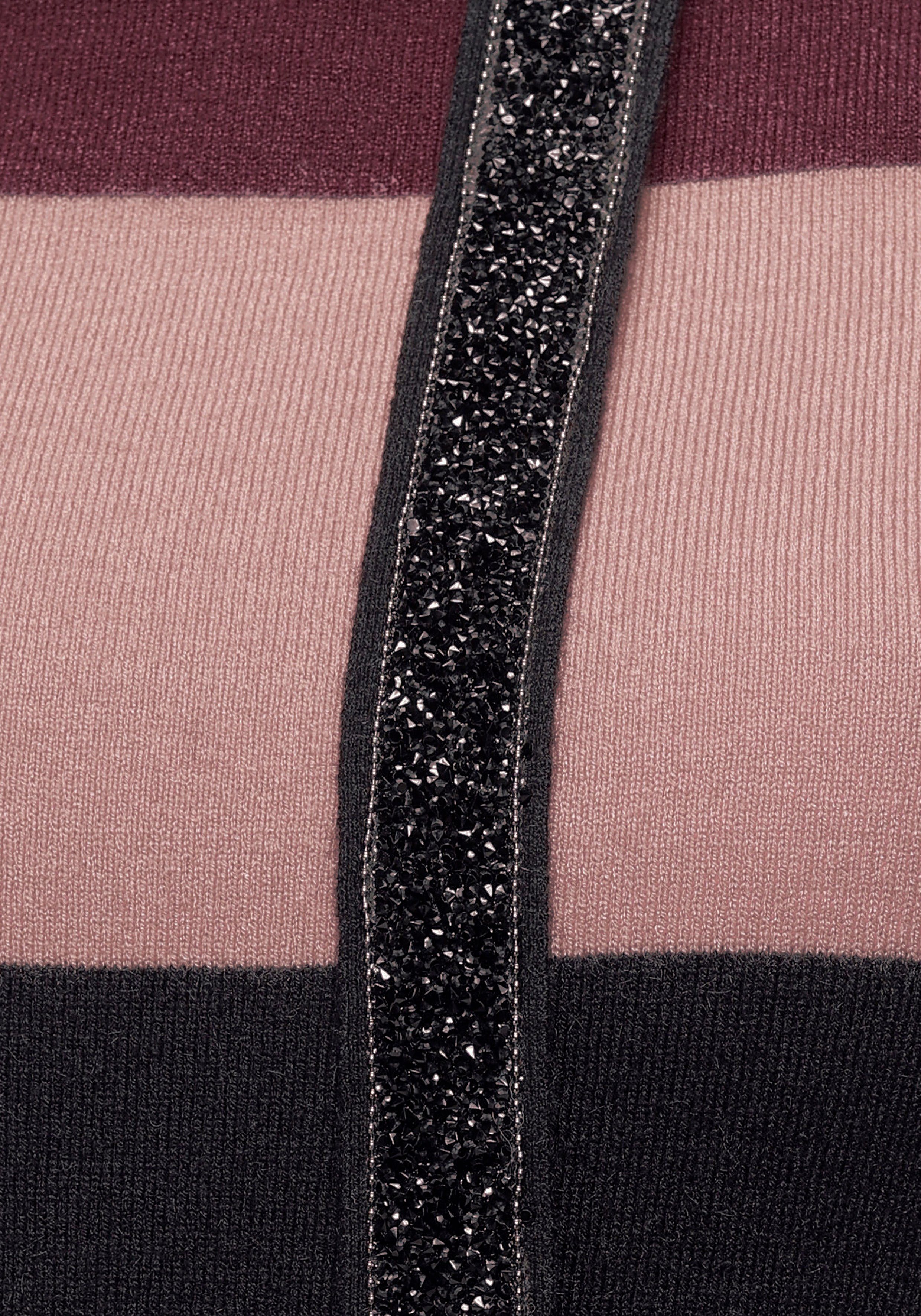 Laura Scott Strickpullover mit Kapuze und glitzernden Bändern