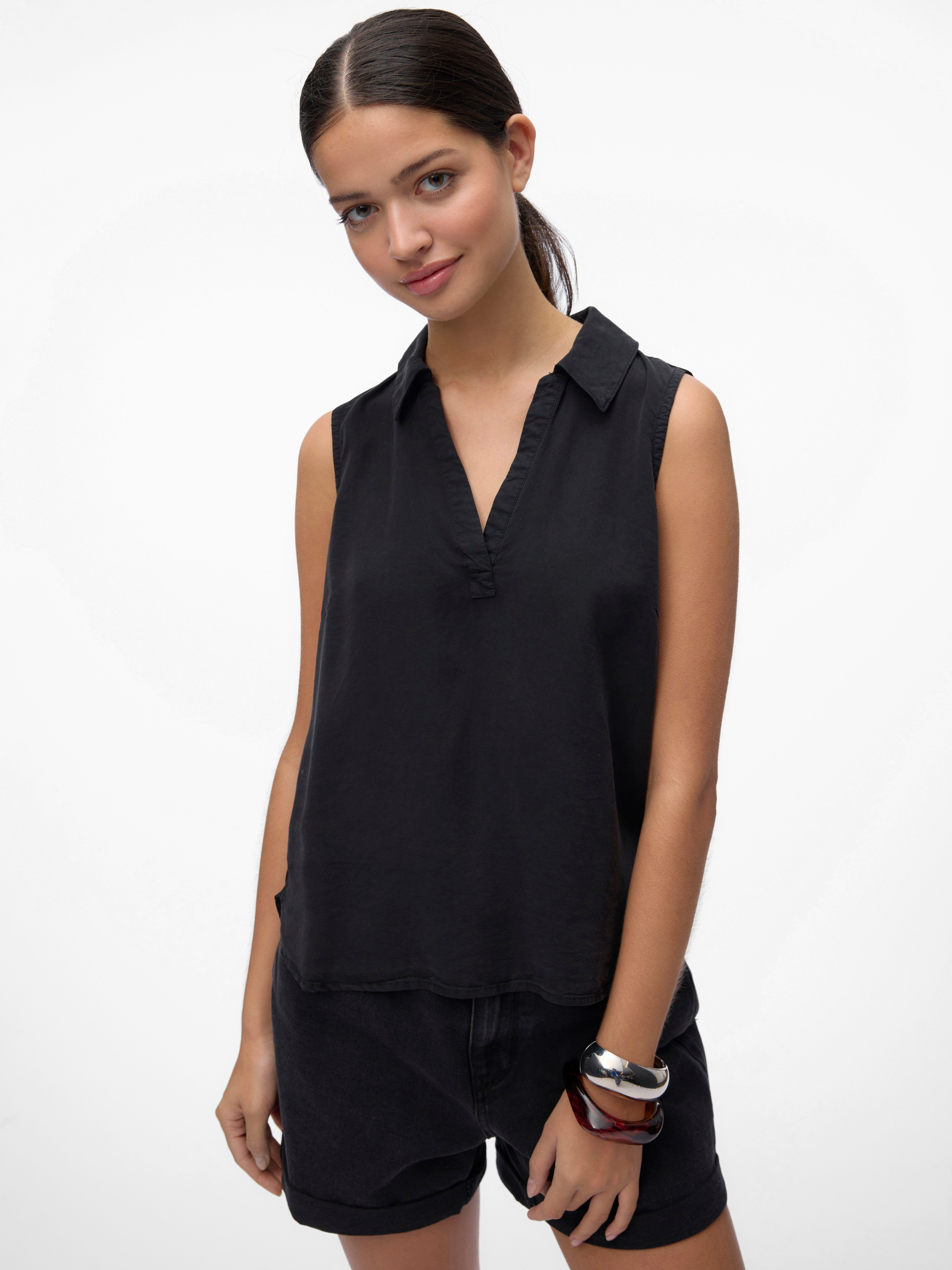 Vero Moda Shirttop VMHARPER SL COLLAR SHORT TENCEL TOP GA Viskose, regular günstig online kaufen