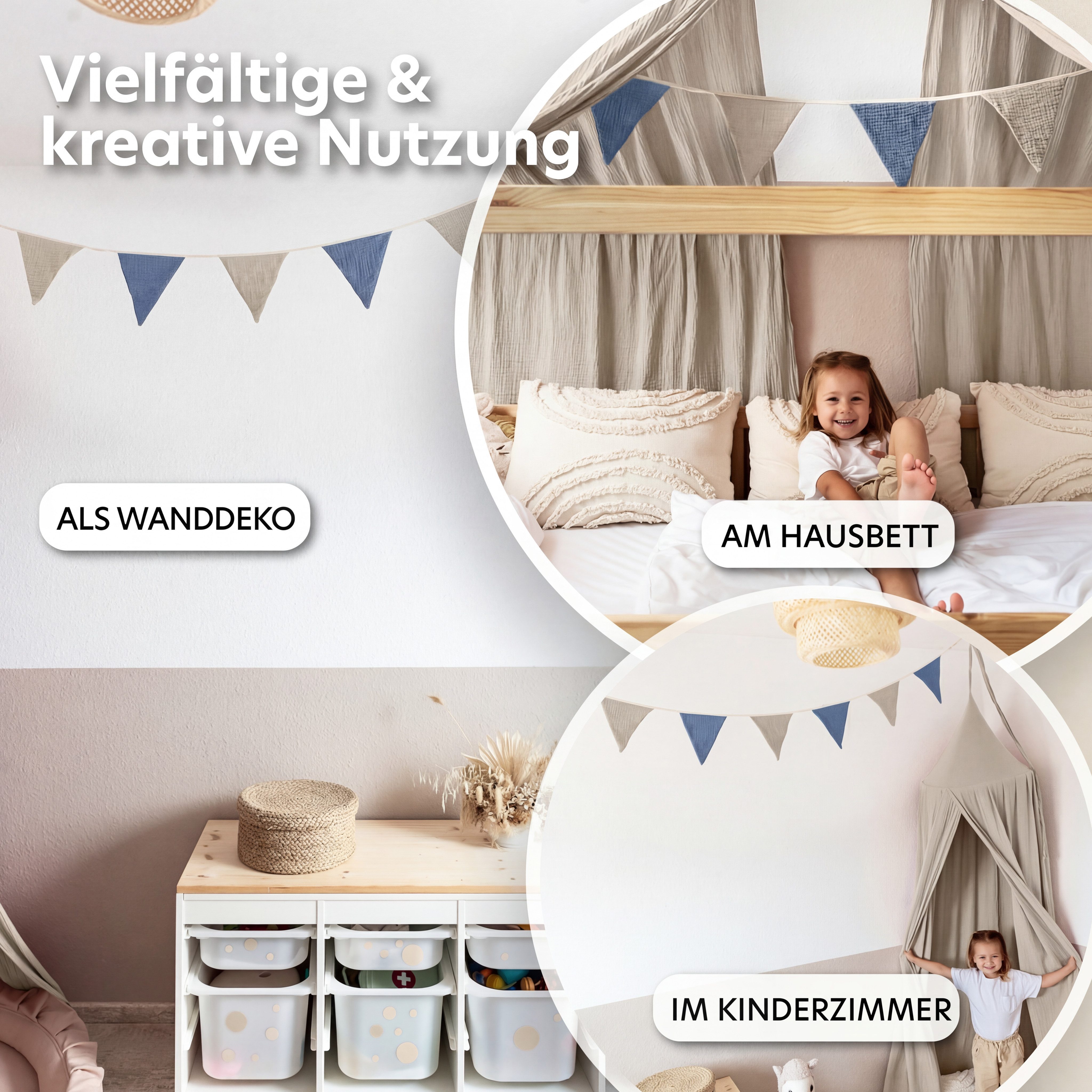 lilimaus Wimpelkette Sternenkette für Kinderzimmer - handgenähte Stoff-Girlande, handgefertigte Stoff-Girlande ca. 300 cm - Wimpel oder Sterne – Bild 2 von 5