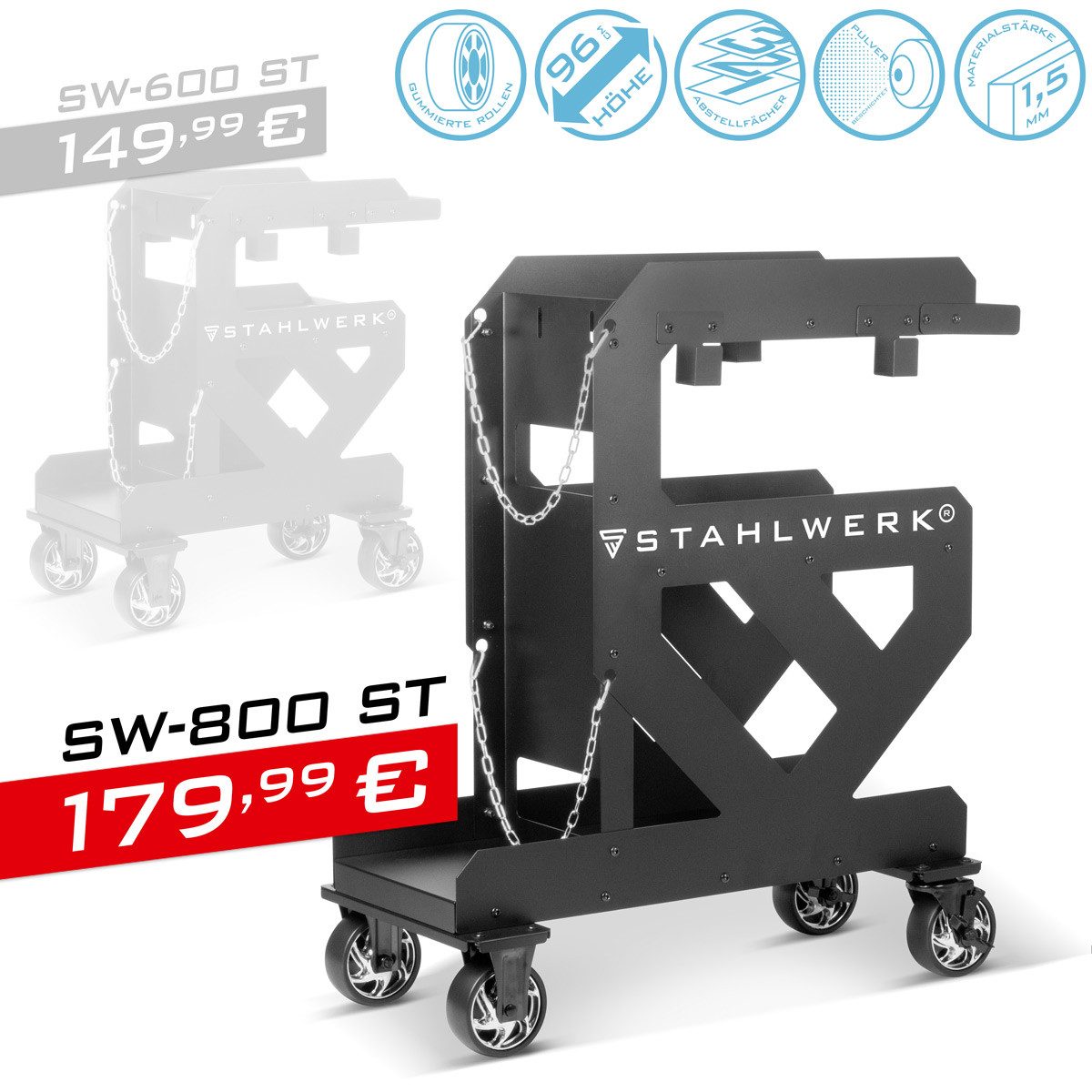 STAHLWERK Werkzeugwagen Schweißwagen mit 1,5 mm Wandstärke mit Halterung für Schläuche, (1-tlg)