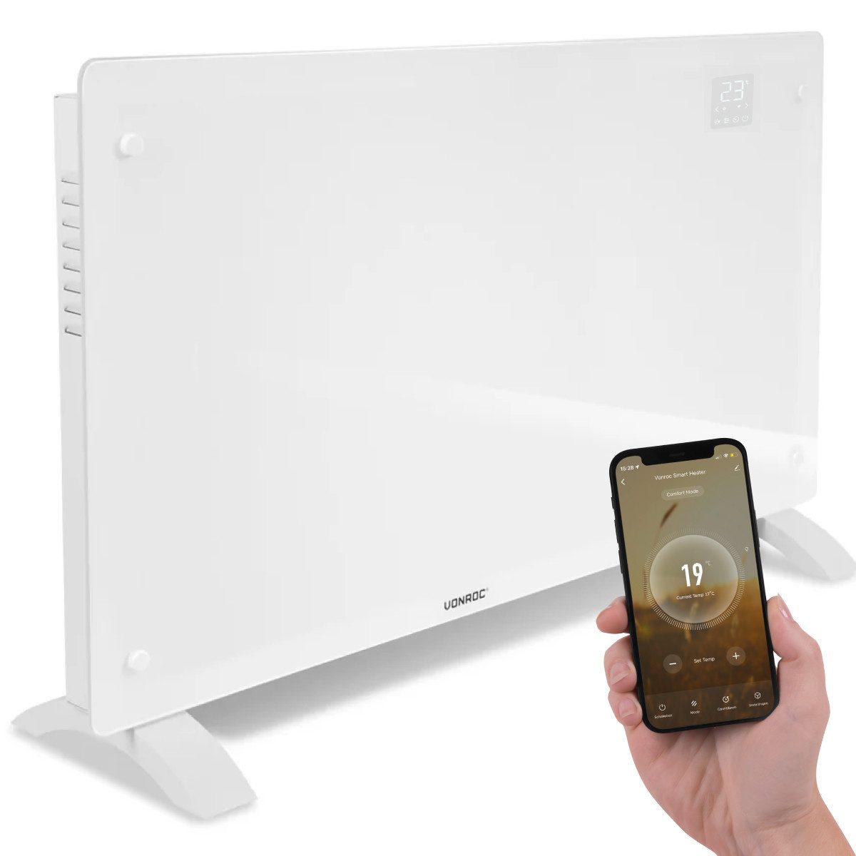 VONROC Heizkörper Elektroheizung in Varianten für 12 bis 30qm Räume, Elektrische Konvektorheizung 2 stufig - Manuelle/App Steuerung