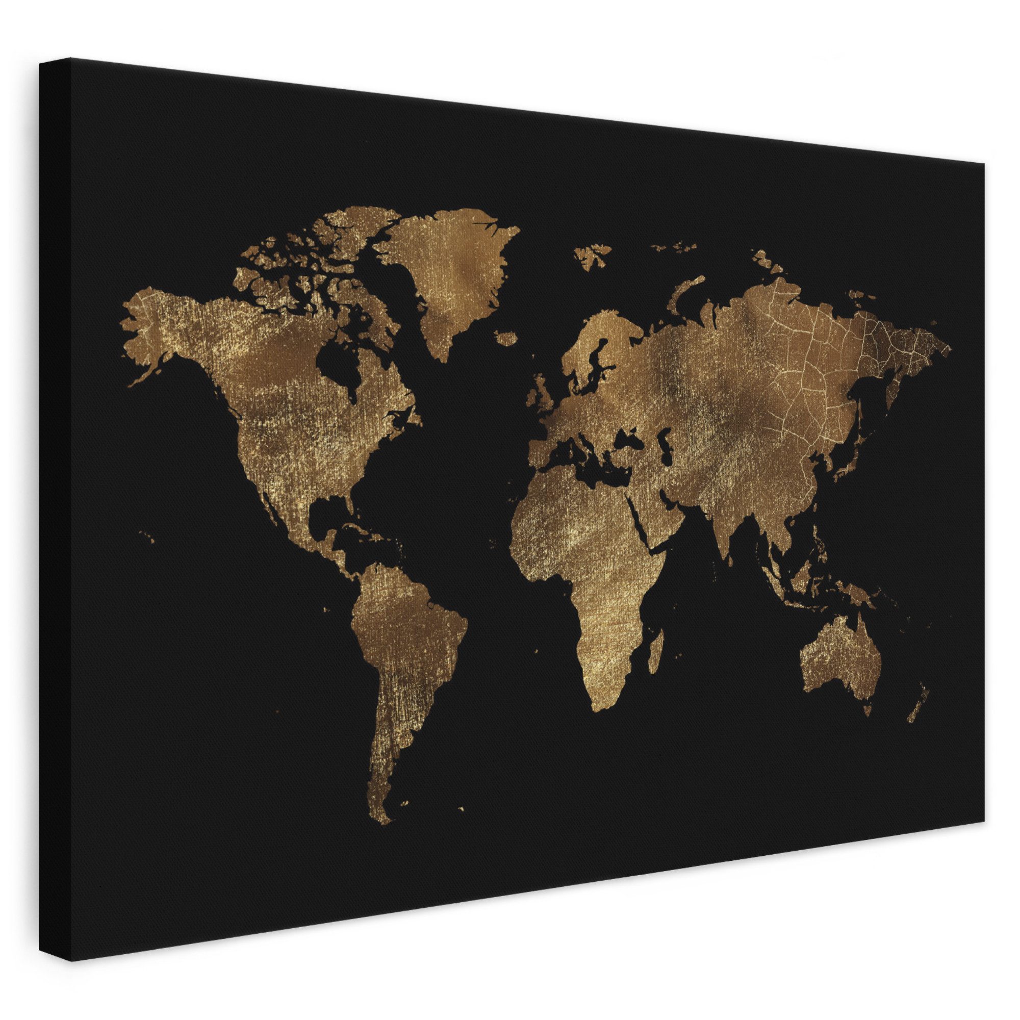 OneMillionCanvasses® Leinwandbild Weltkarte - Gold - Luxus - Erde - Schwarz, Fotodruck (1 St), Leinwand Bilder Klein, Wand Dekoration Aesthetic 30x20 cm