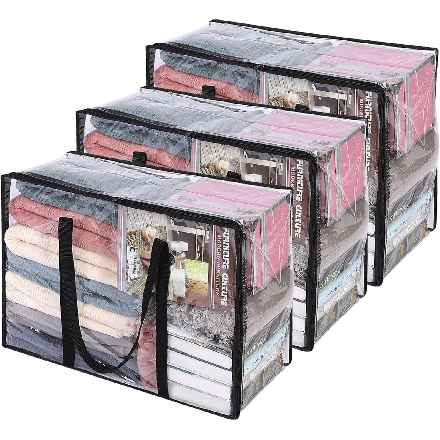 LuxusKollektion Aufbewahrungsbox 3er Pack Aufbewahrungsbeutel transparent 46x38x23cm mit verstärkten