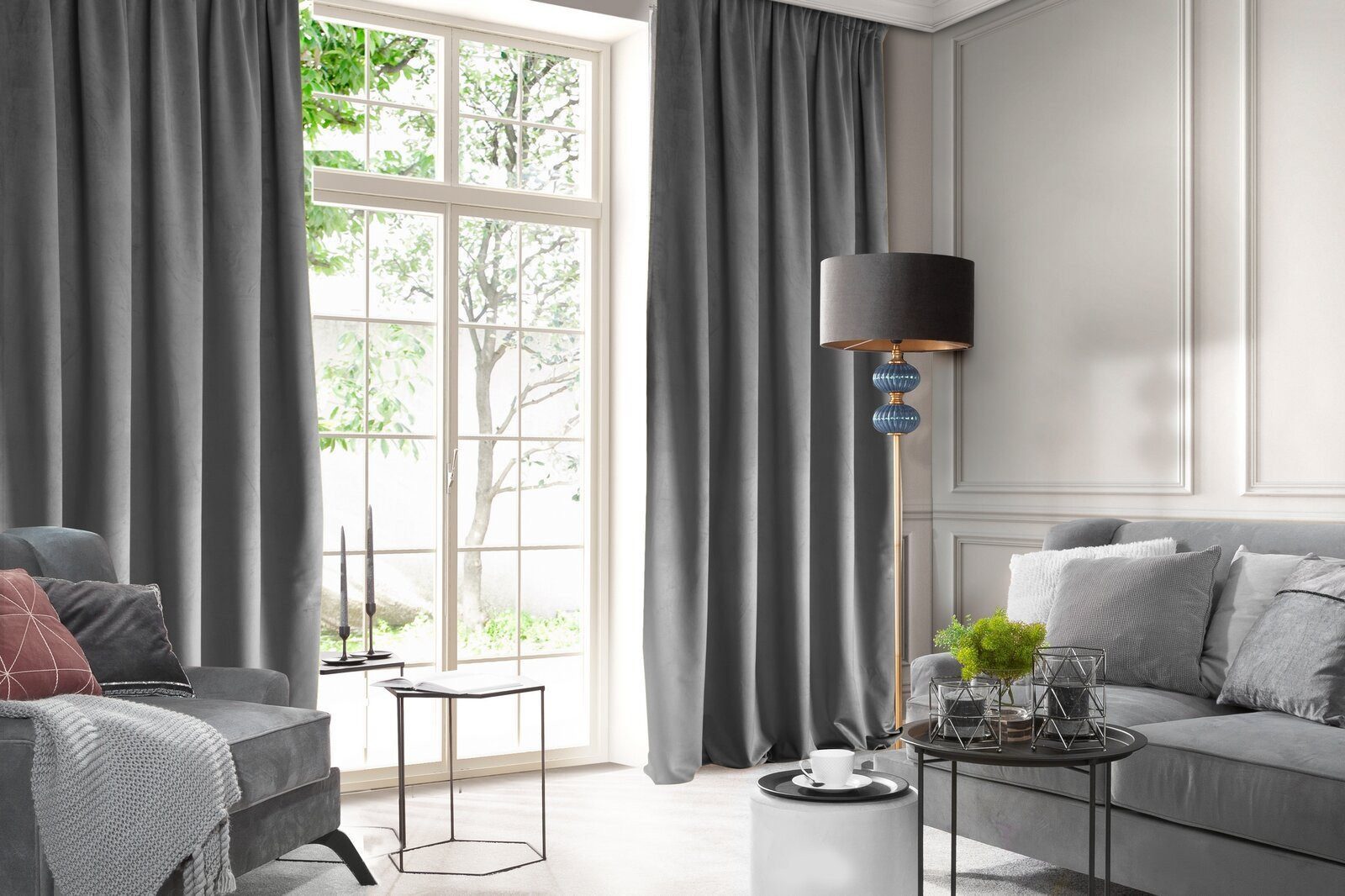 Design91 Vorhang Samtvorhänge Wohnzimmer Schlafzimmer Blickdicht Ösen Velou günstig online kaufen