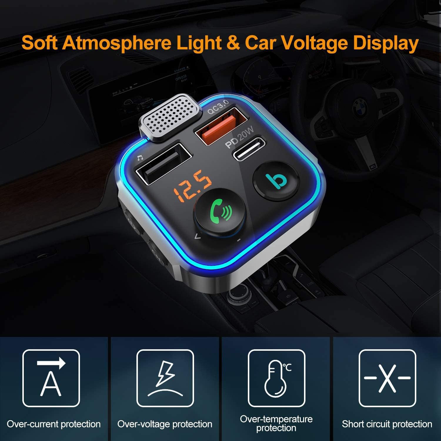 FELIXLEO FM KFZ Transmitter Bluetooth 5.0 USB 3.0 Bluetooth-Adapter Adapter