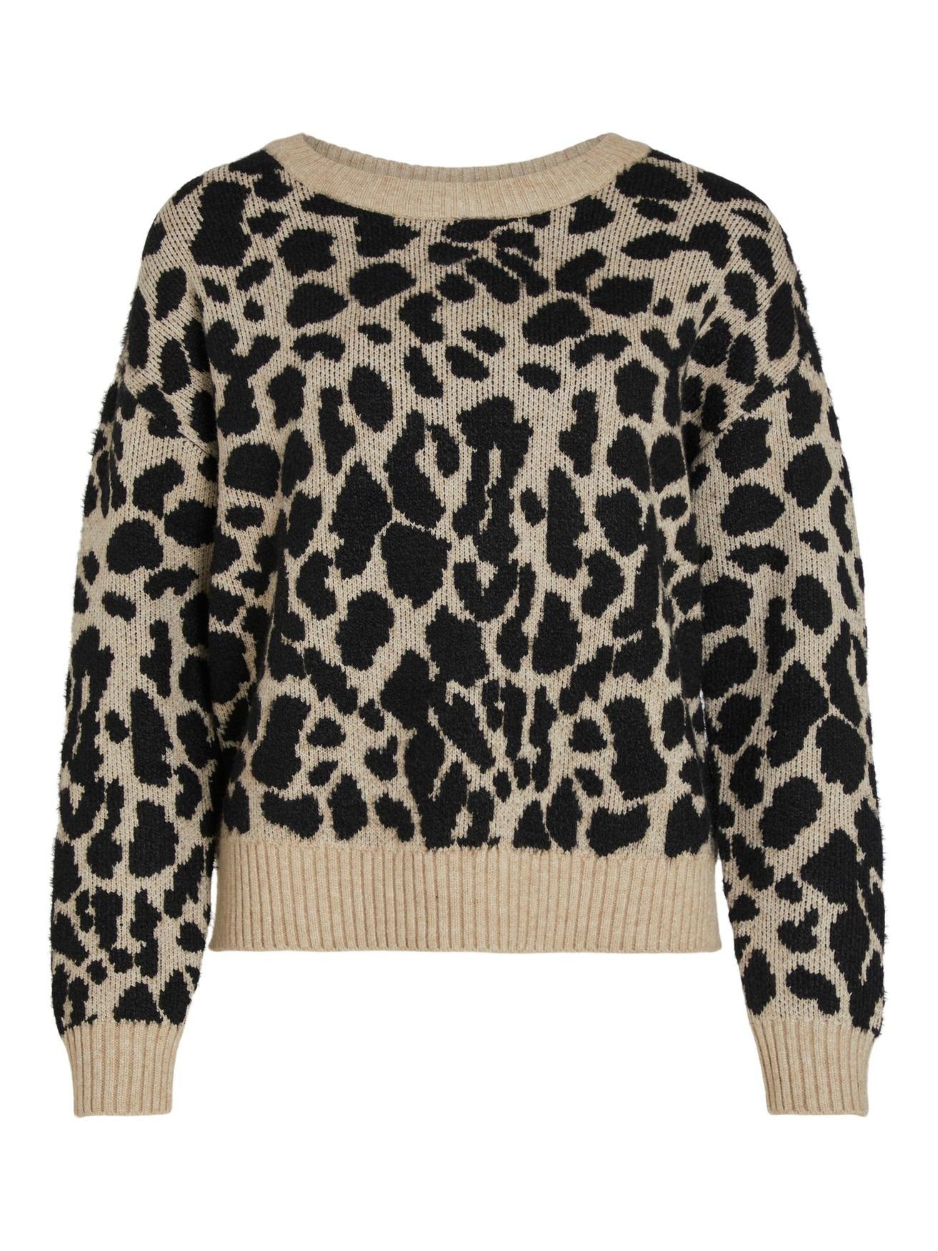 VIRIL Strickpullover Animal FEAMI in 4610 Kuscheliger Beige Muster Vila Strickpullover Leo