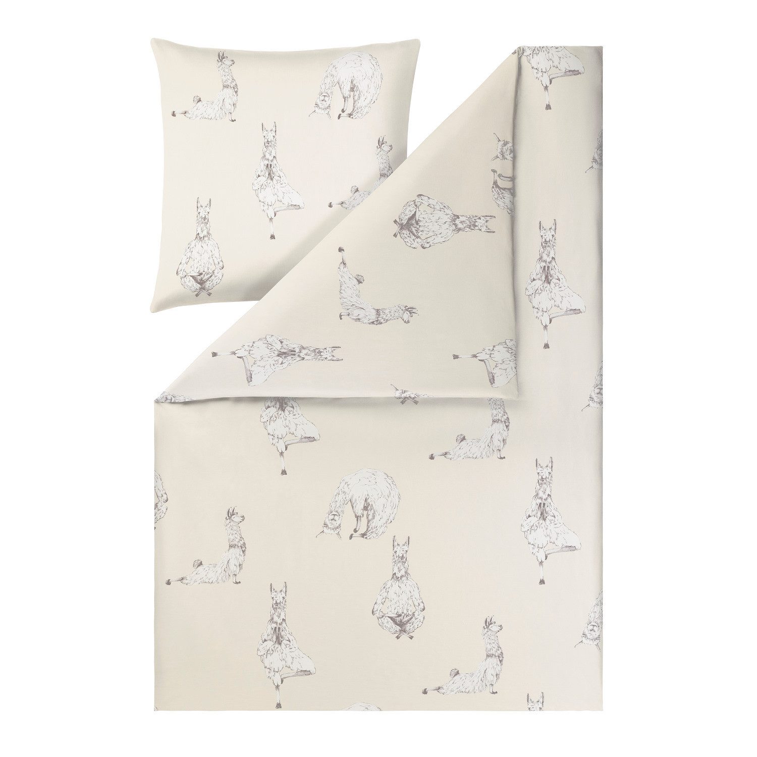 Estella Bettwäsche Estella Mako Satin Bettwäsche Yoga Lamas 4851-230 natur 135x200, Mako Satin, 2 teilig, Feinster Premium Mako Satin