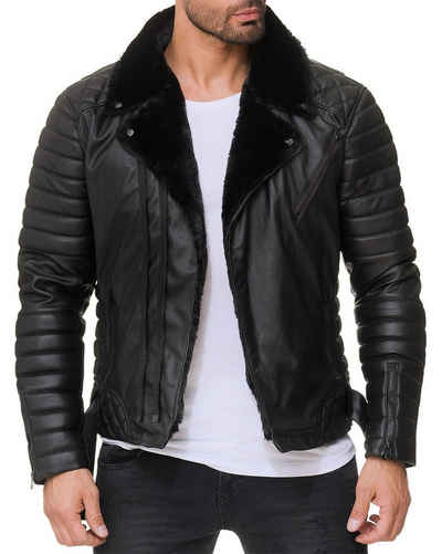 Reichstadt Bikerjacke Reichstadt Herren Jacke RS008 (1-St) Gefütterte Bikerjacke mit Steppmustern inkl. abnehmbaren Gürtel