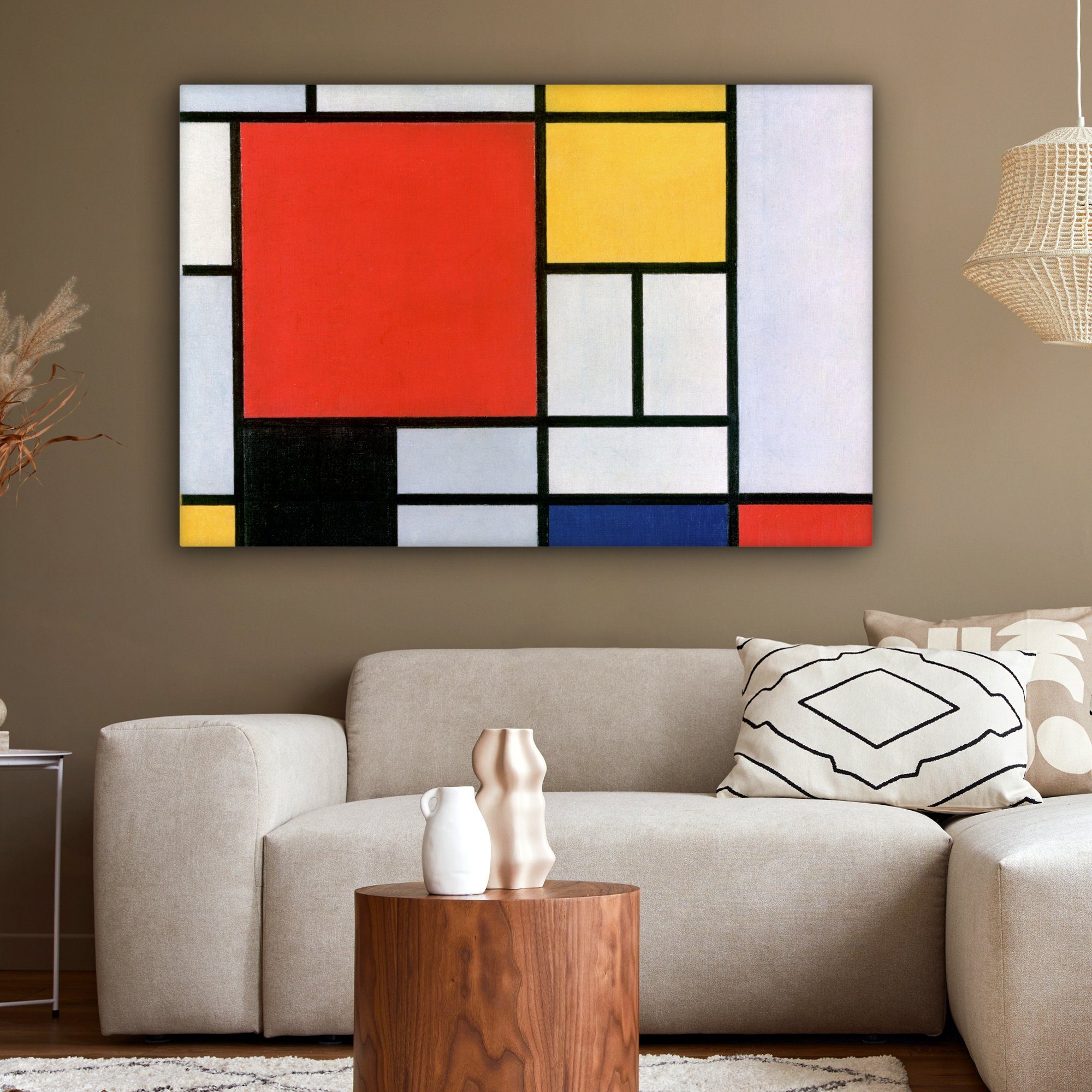 großes, - Gemälde, OneMillionCanvasses® Kunst St), Alte alle - Mondrian Wohnbereiche, XXL, (1 Meister, Wandbild 120x80 für Gemälde cm