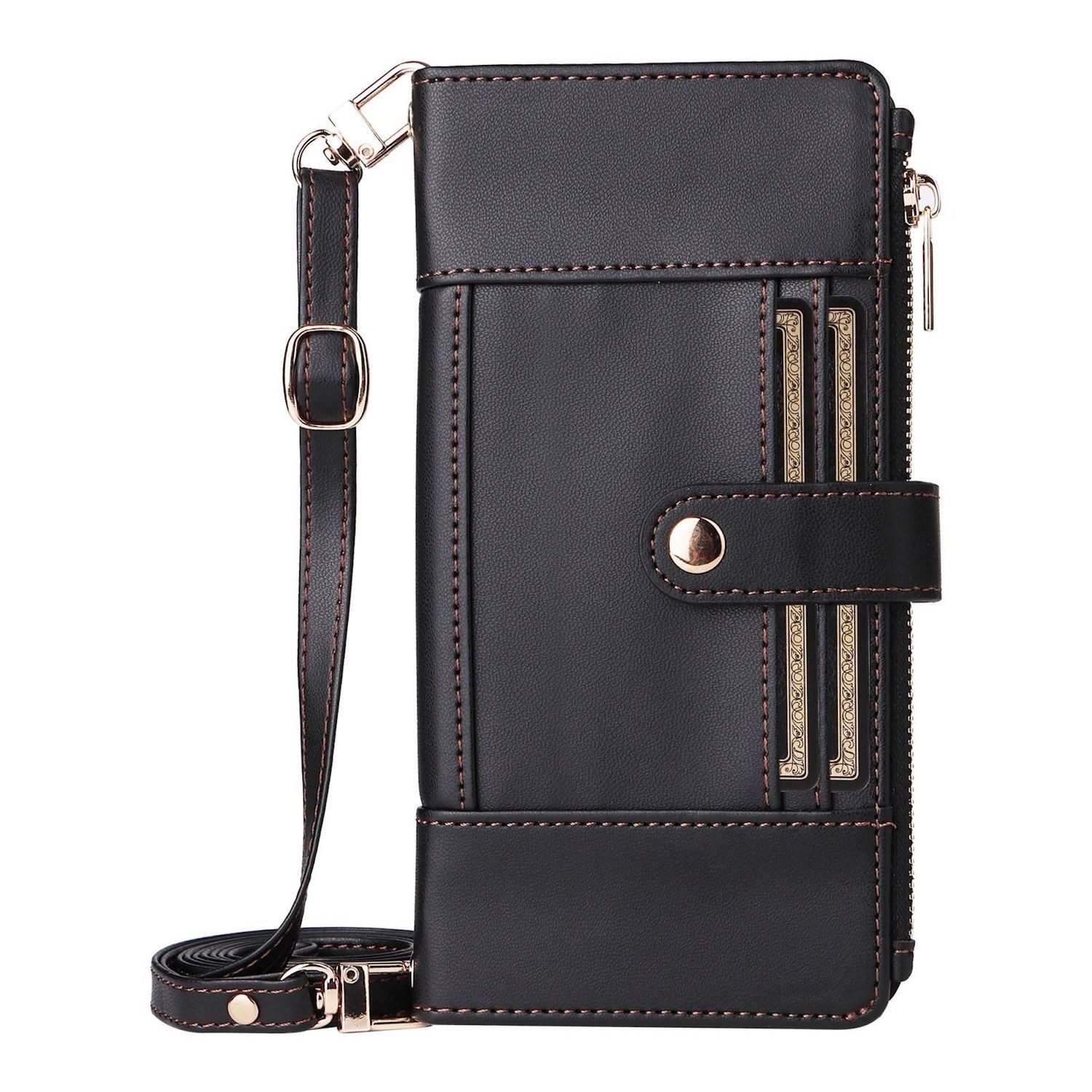 Wigento Handyhülle Für Google Pixel 10 / Pro Crossbody Leder RFID Schutz Tasche Schwarz, Crossbody Wallet Hülle mit RFID-Schutz und Zipperfach