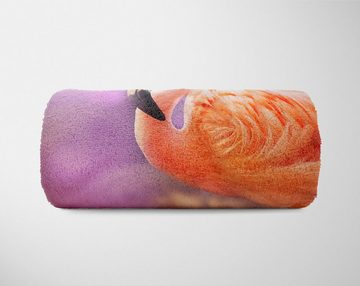 Sinus Art Handtücher Handtuch Strandhandtuch Saunatuch Kuscheldecke mit Tiermotiv Flamingo Kunstvoll, Baumwolle-Polyester-Mix (1-St), Handtuch