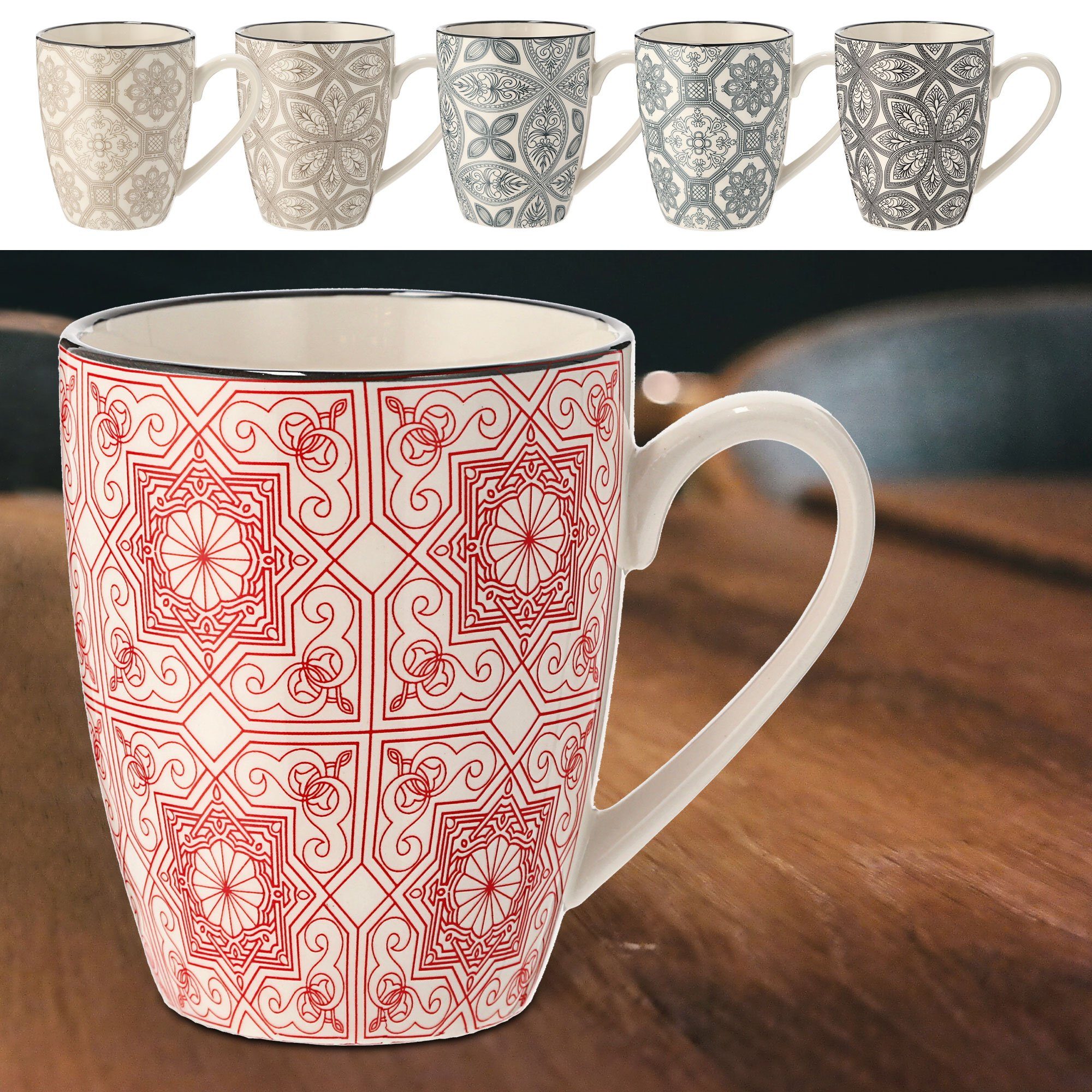 CEPEWA Tasse Kaffeebecher 6er Ornamenten im Set Design skandinavischen