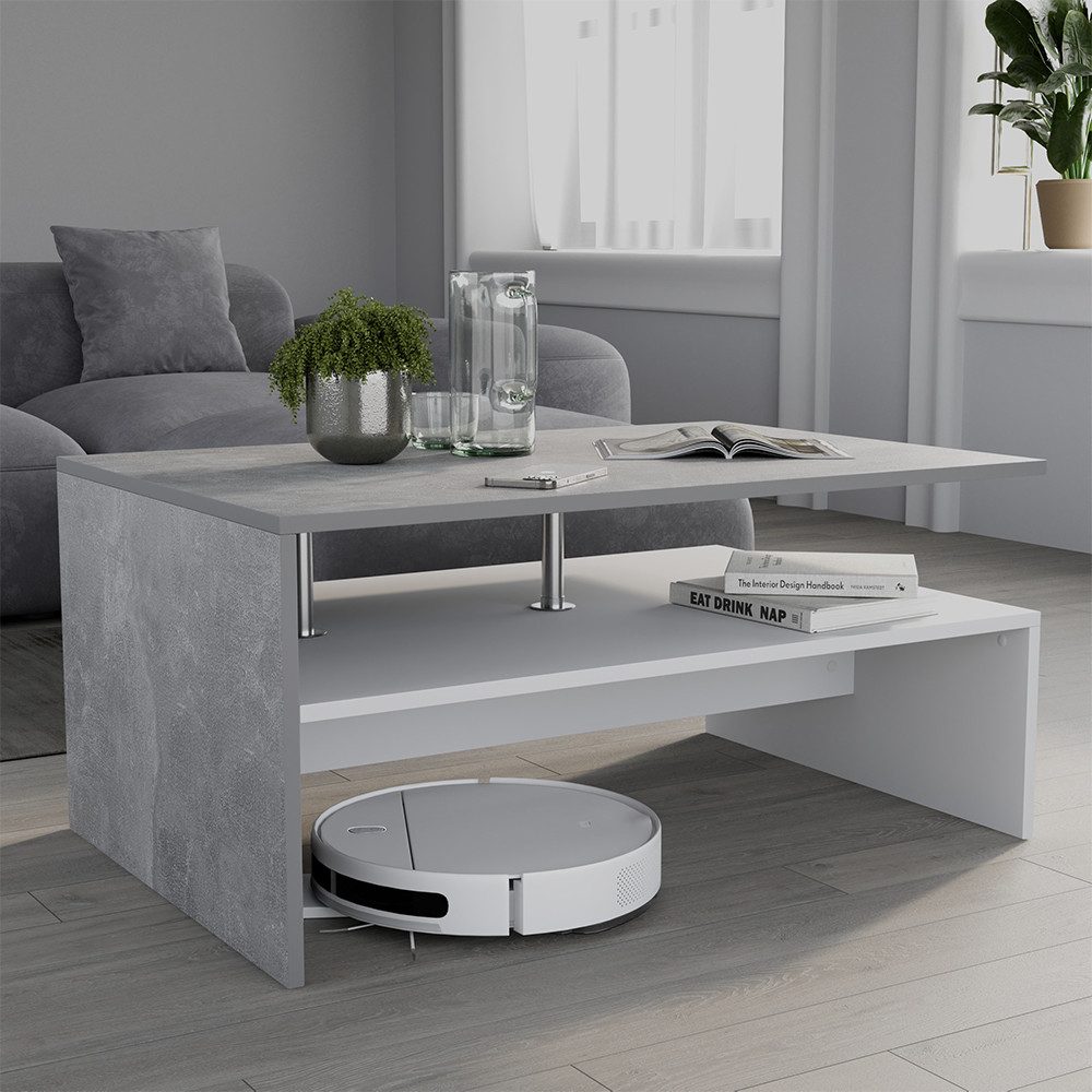 Vicco Couchtisch Amato, Beton/Weiß/Weiß, 90 x 52.6 cm (1-St)