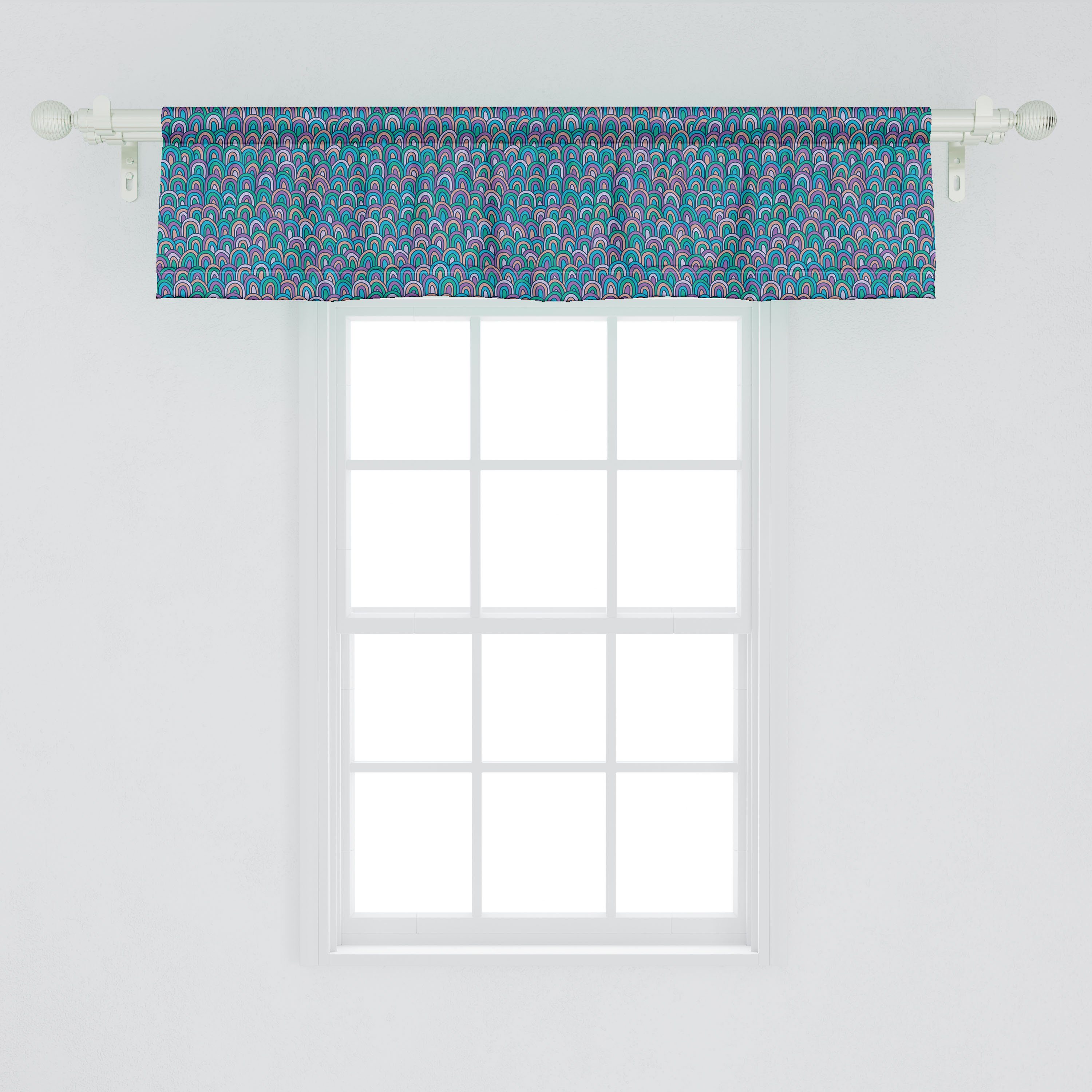 Scheibengardine Vorhang Volant für Küche Stangentasche, Lila Grün und mit Doodle Abakuhaus, Schlafzimmer Dekor Microfaser, Forms Kunst
