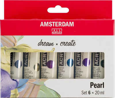 Talens Kreativset AMSTERDAM Acrylfarbe Perlmutt (Pearl) - 6 x 20 ml, (6er-Set, Perlweiß, Perlgelb, Perlrot, Perlblau, Perlviolett, Perlgrün)
