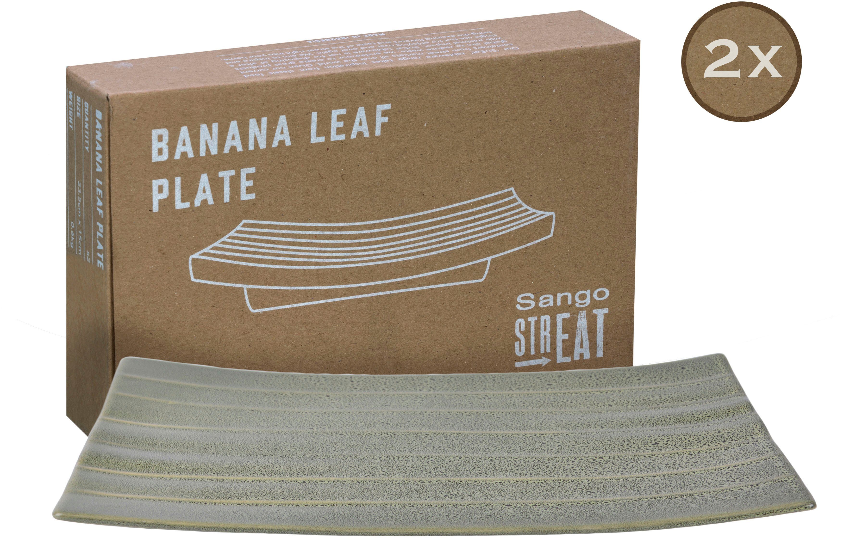 CreaTable Servierplatte Bananenblatt, Steinzeug, (Set, 2-tlg), Servier Set, Topaktueller „Street Food“ Trend