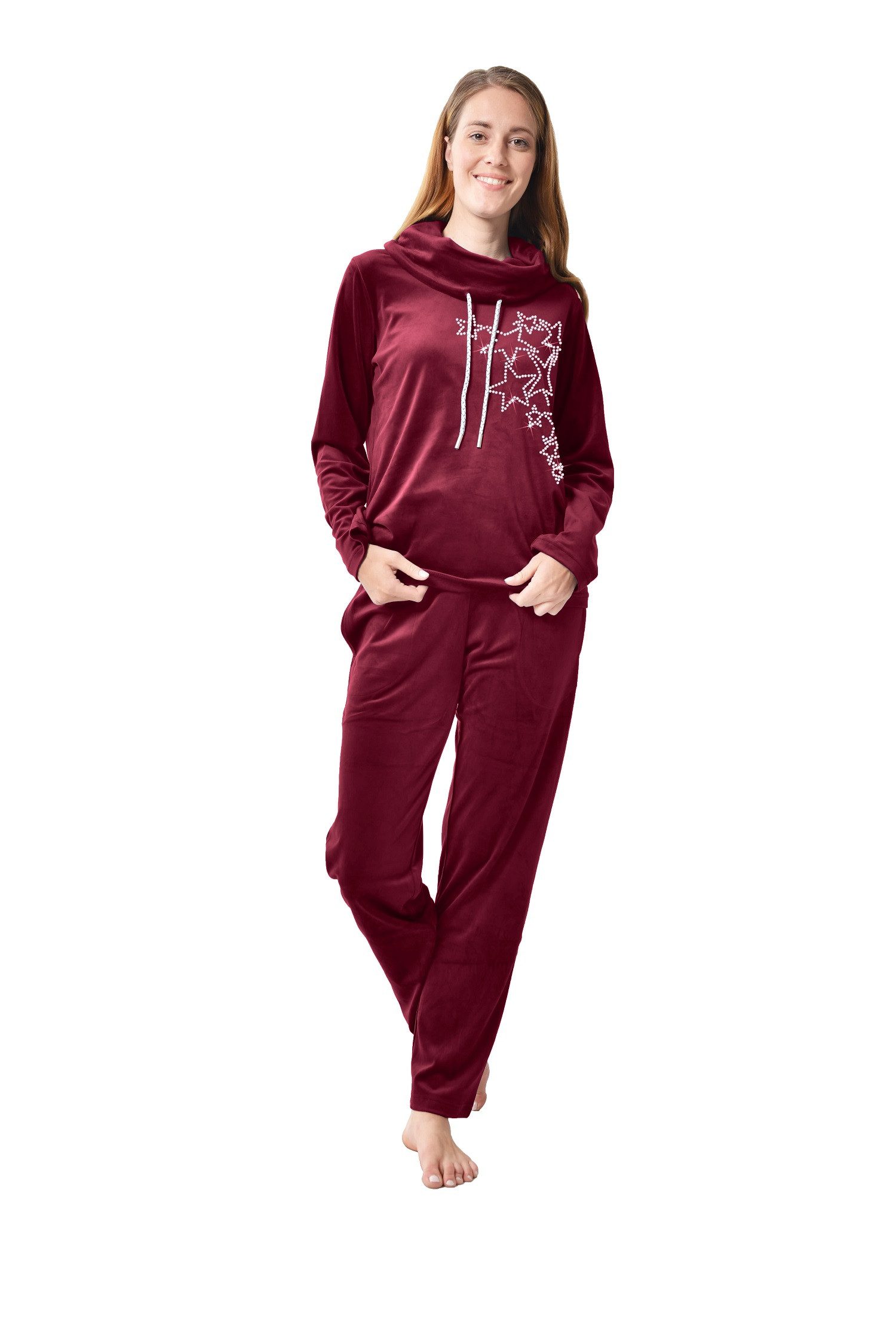 RAIKOU Hausanzug Damen Freizeitanzug Fitnessanzug Trainingsanzug Homewear (2 Teilig) mit Hellem Stassstein