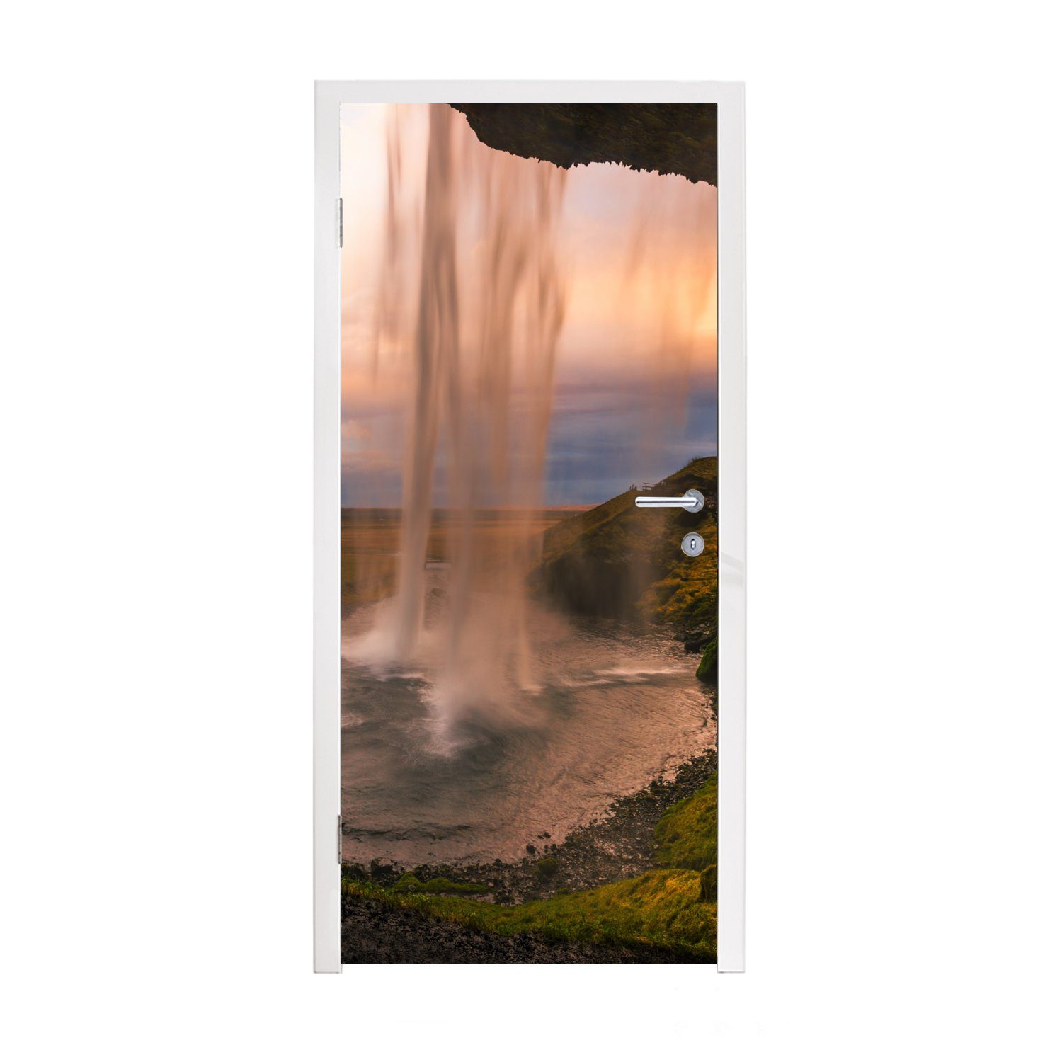 MuchoWow Türtapete Wasserfall - Island - Natur, Matt, bedruckt, (1 St), Fototapete für Tür, Türaufkleber, 75x205 cm