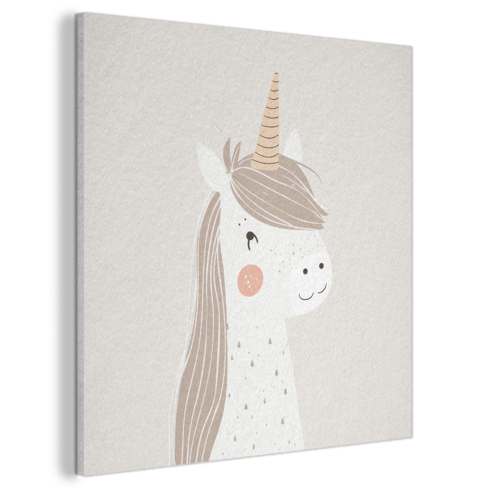 MuchoWow Gemälde Einhorn - Pastellfarben - Einhorn, Fotodruck (1 St), Akustikbilder PET-Filz, Wandpaneele, Akustikpaneele 90x90 cm