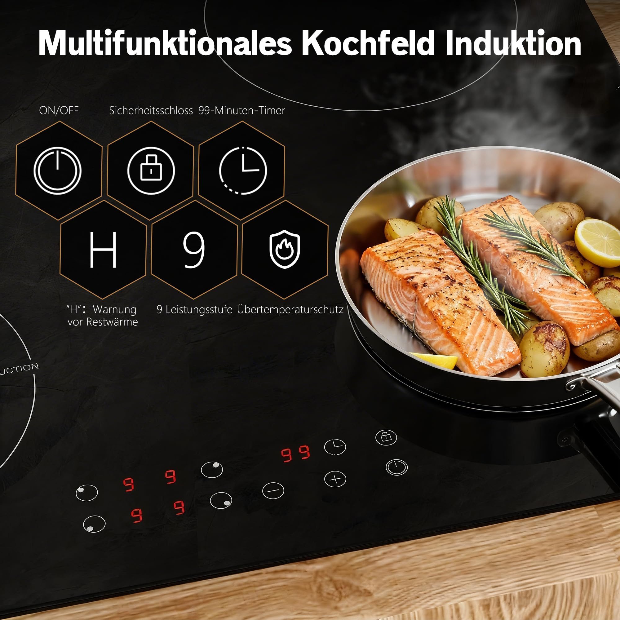 Karinear Induktions-Kochfeld Induktionskochfeld 60 cm 4 Platten, Einbau Kochfeld Induktion mit Stecker, 3500W 220-240V – Bild 3 von 5