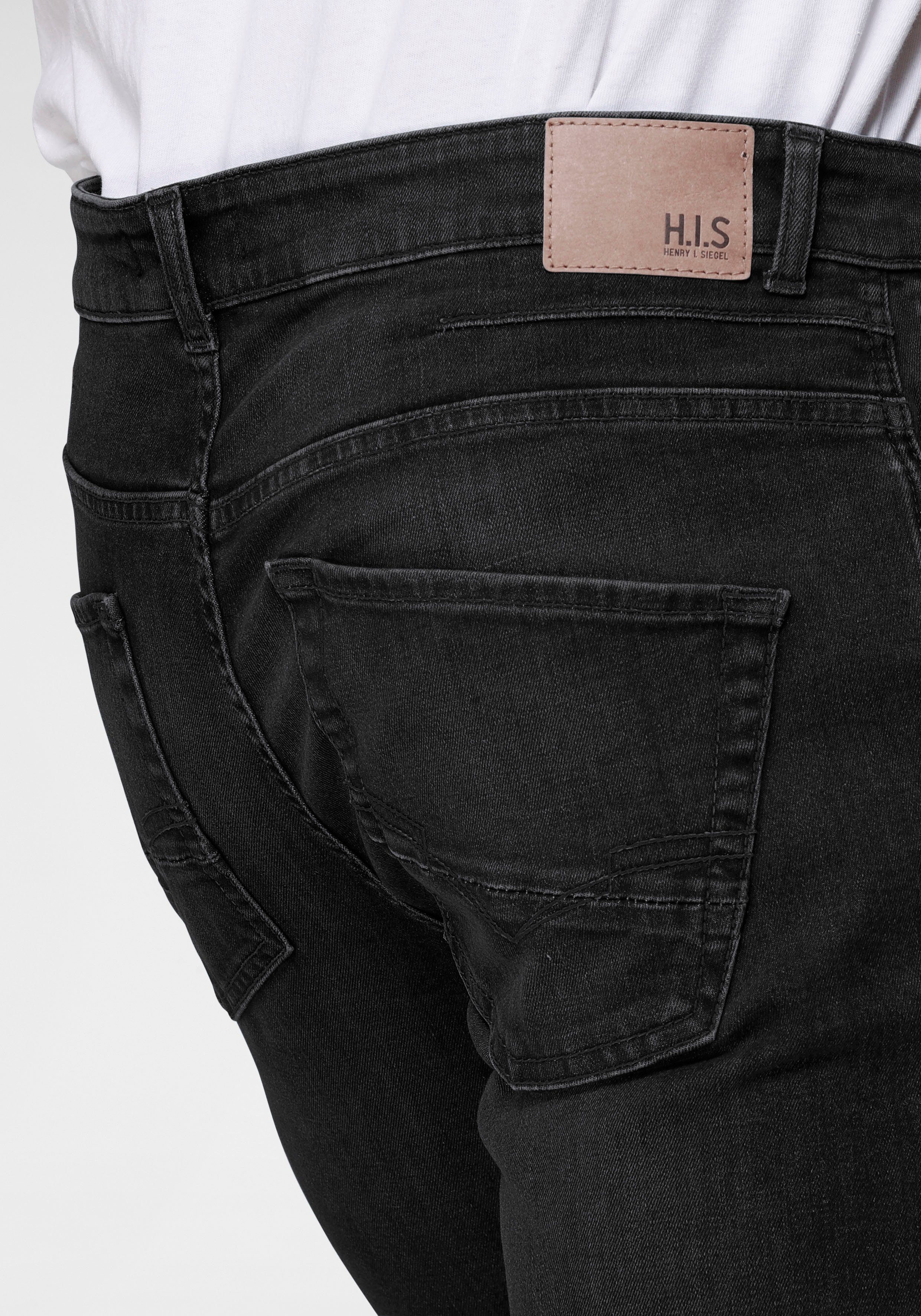 H.I.S durch Wash wassersparende Ozon Ökologische, DALE black-used Produktion Straight-Jeans