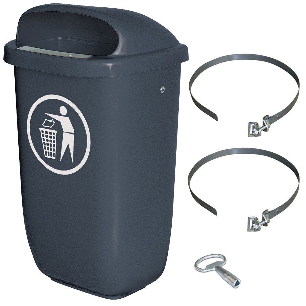 BRB-Lagertechnik Mülleimer BRB Abfall-Behälter Komplettset mit Schellenband, Inhalt 50 Liter, Abfall-Behälter, robust, wetterfest und UV-stabilisiert