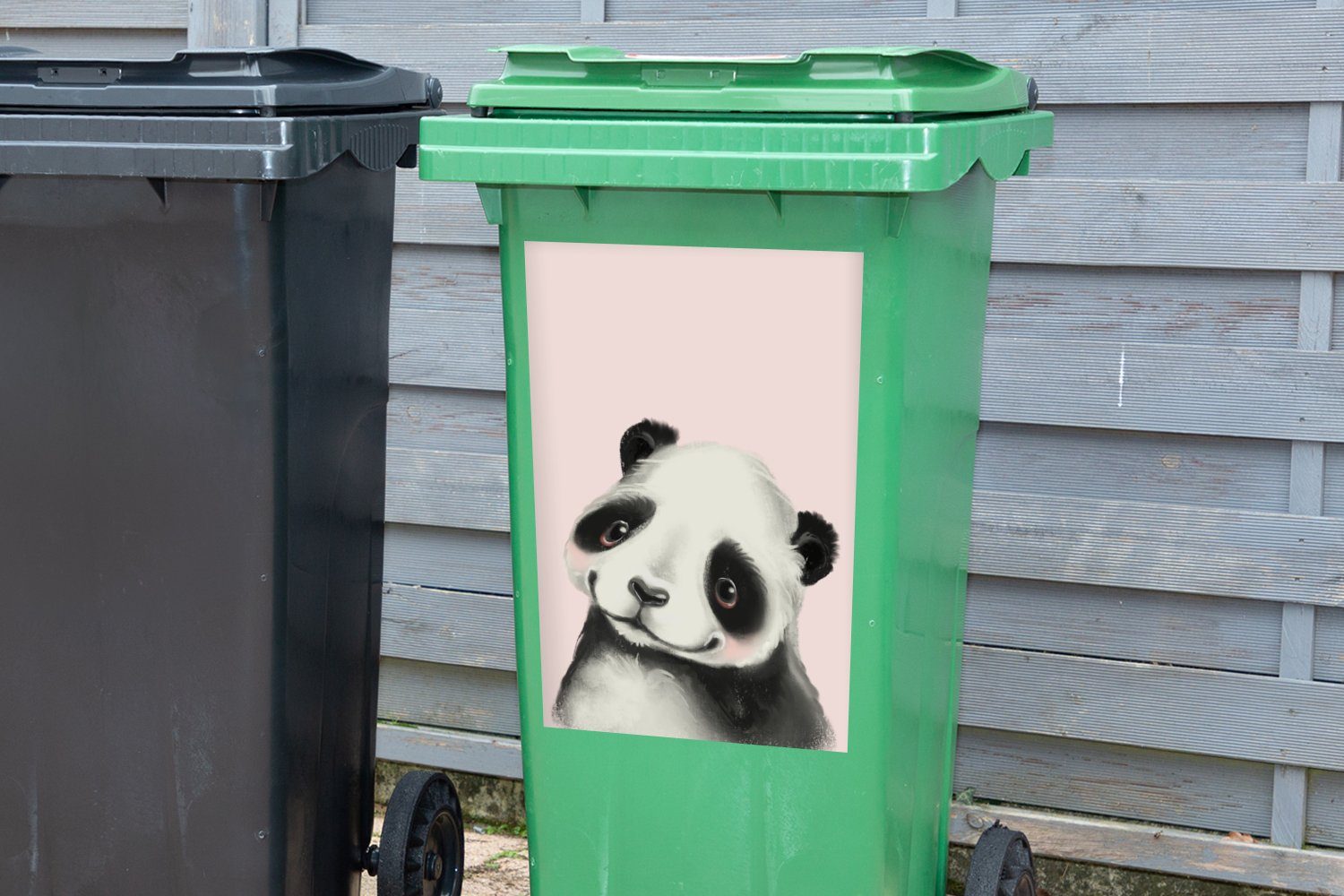 MuchoWow Wandsticker Container, Mülltonne, Mülleimer-aufkleber, Rosa Abfalbehälter Kinder - Sticker, - St), Panda (1