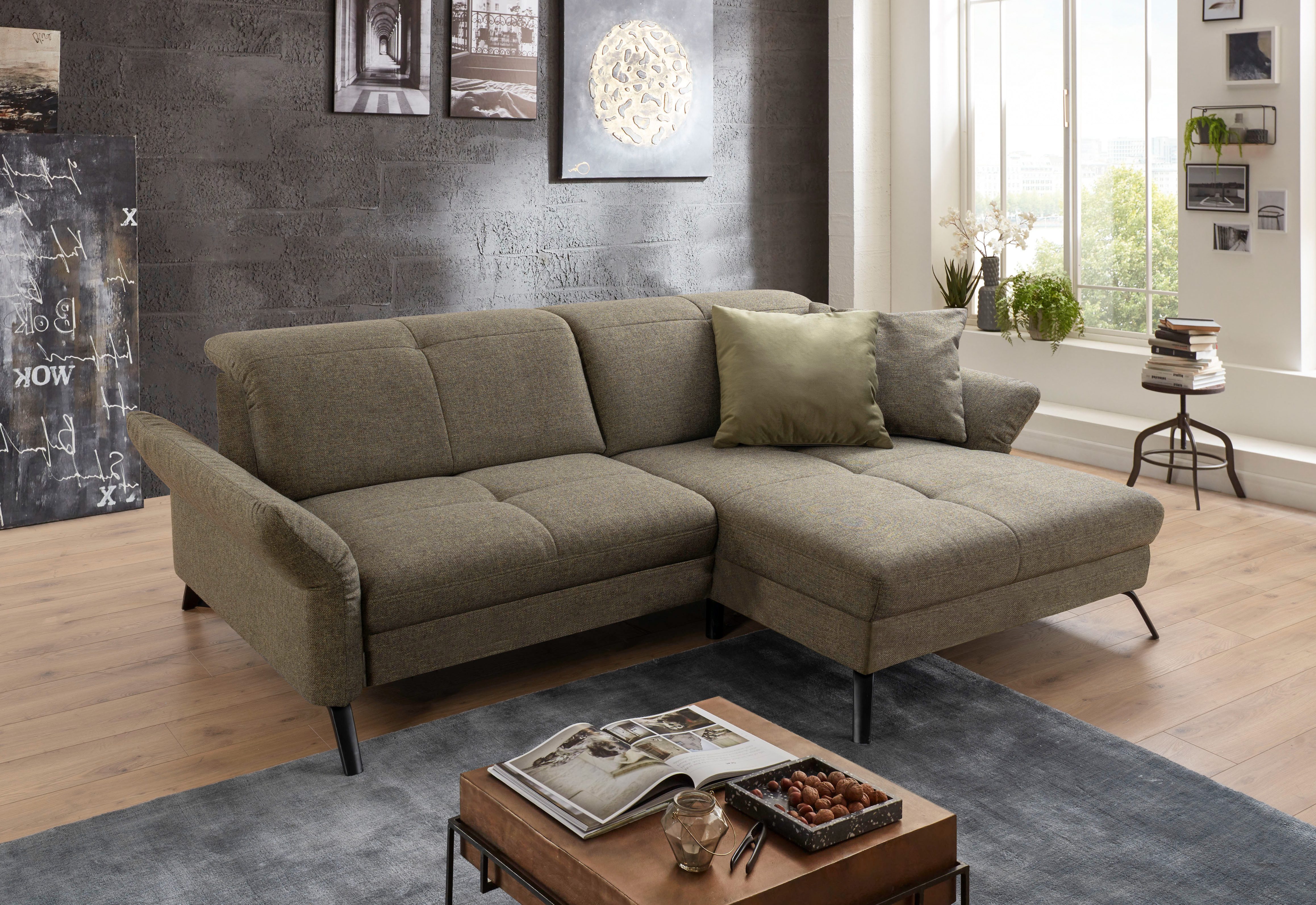 set one by Musterring Ecksofa SO 4400 V, wahlweise mit motorischer Bettfunktion & Kopfverstellung, Fuß schwarz