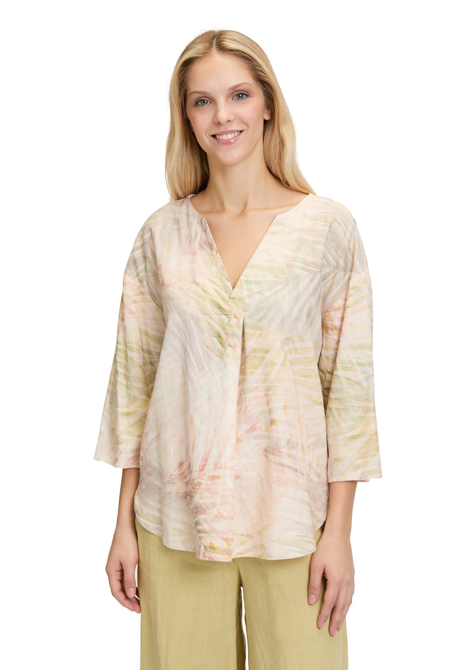 Cartoon Kurzarmbluse Damen Leinenbluse mit V-Ausschnitt günstig online kaufen