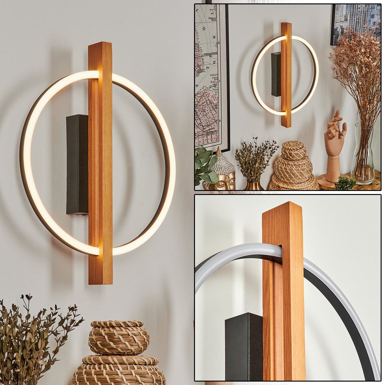 hofstein Wandleuchte moderne Leuchte Lumen, 3000 aus Kelvin 3000 Kelvin, 500 cm), 16 LED Watt, modernen (30 in Schwarz/Natur/Weiß, wechselbar, Wandlampe Design, Metall/Holz/Kunststoff im