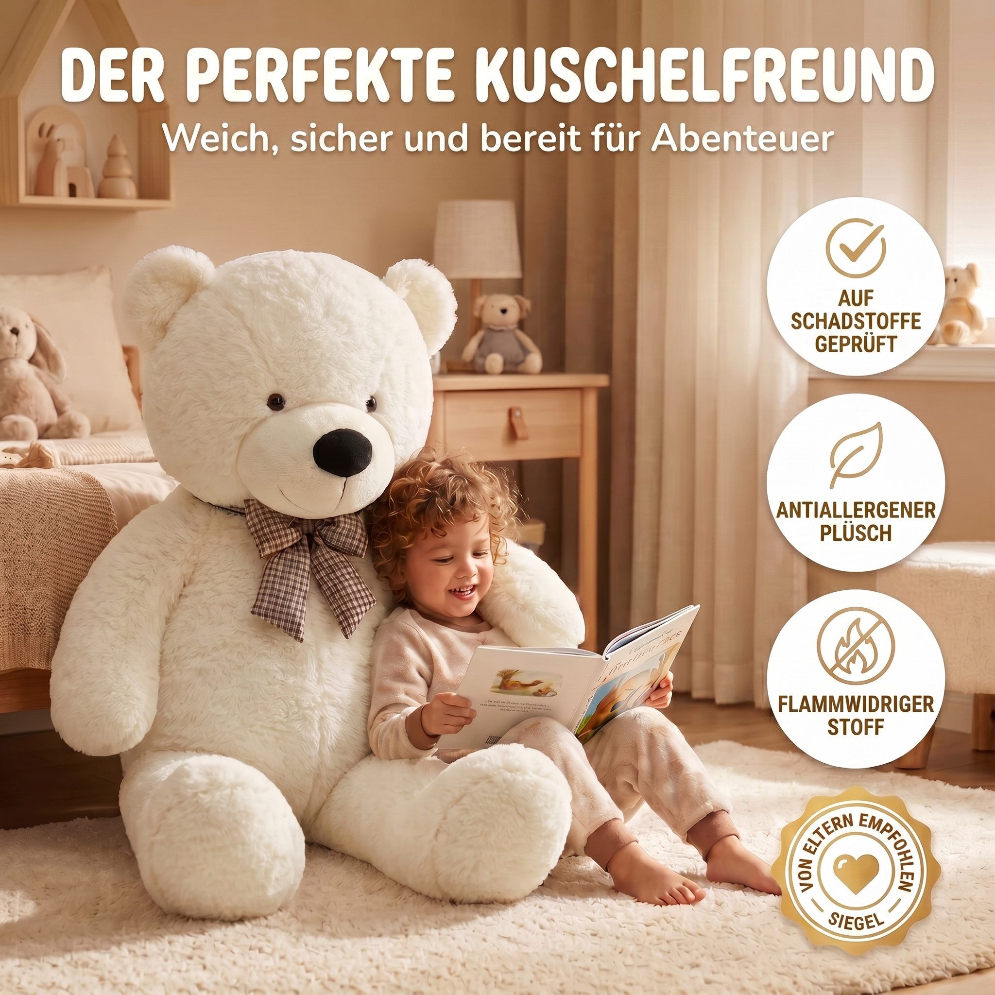 Feluna Kuscheltier FELUNA XXL Riesen Kuschelbär Plüsch 120 cm – Weicher Plüsch Bär Kinder (Plüsch-Teddy-Bär 120 cm, Kuscheltier), Kuschelbär