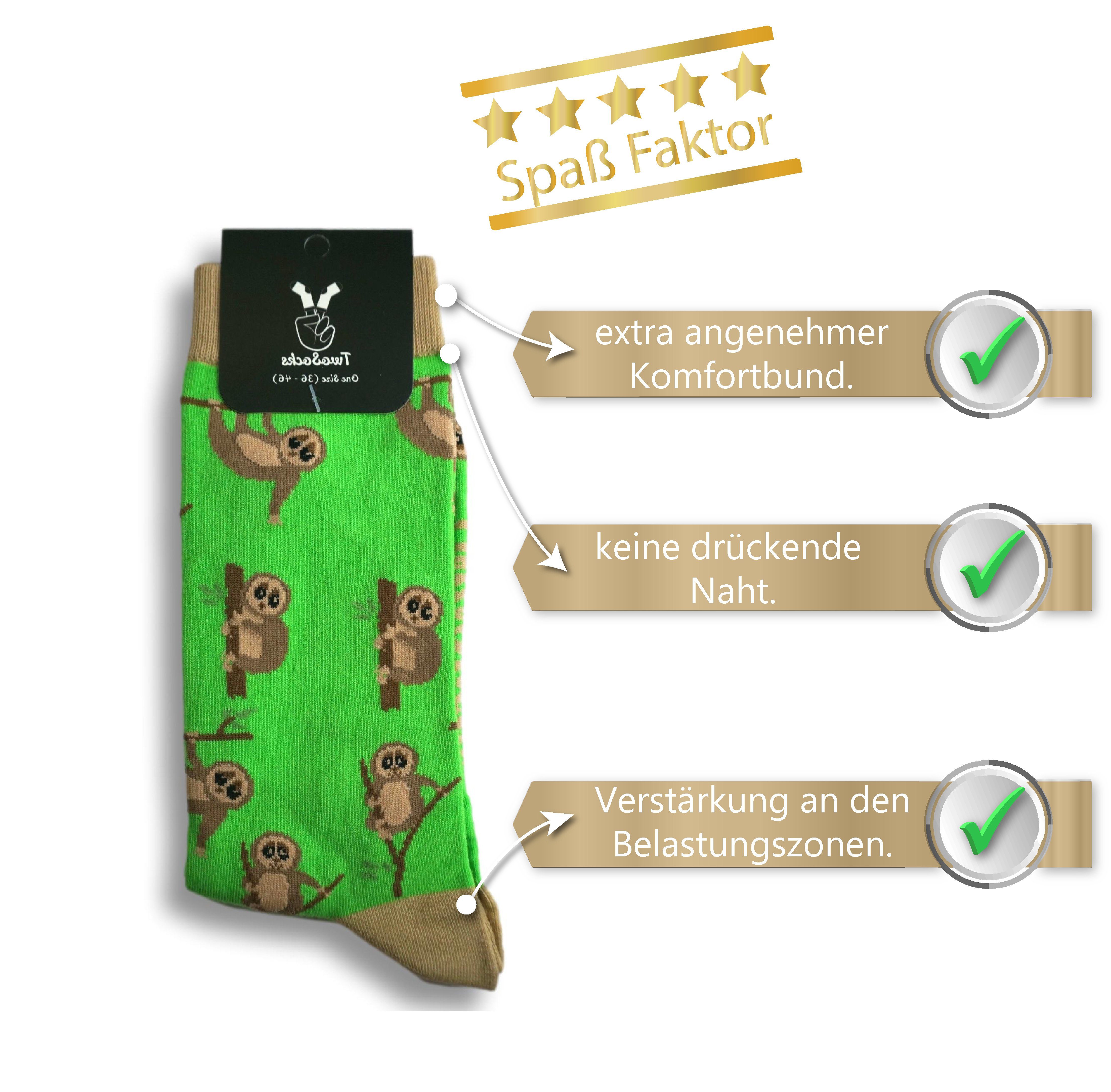 TwoSocks Freizeitsocken Faultier Socken lustige Socken Herren & Damen, Einheitsgröße (1-Paar)