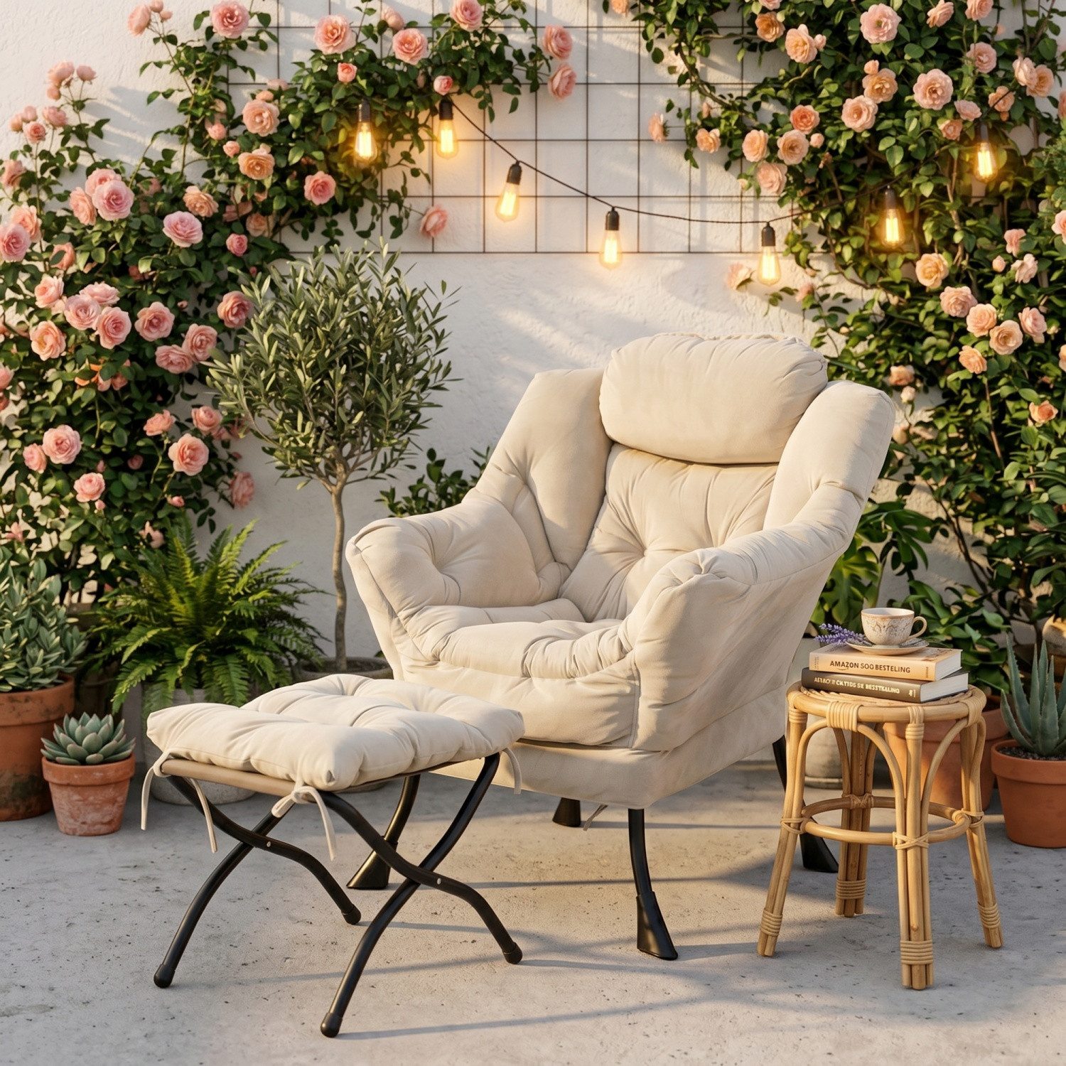 ANYSUN Loungesessel Relaxsessel aus Samt mit Hocke,Sanftes Design mit Nackenstütze (Seitentasche (Handy), Hocker als Fußbank/Kindersitz), Loungesessel,Fernsehsessel, Ohrensessel für Wohnzimmer, Schlafzimmer