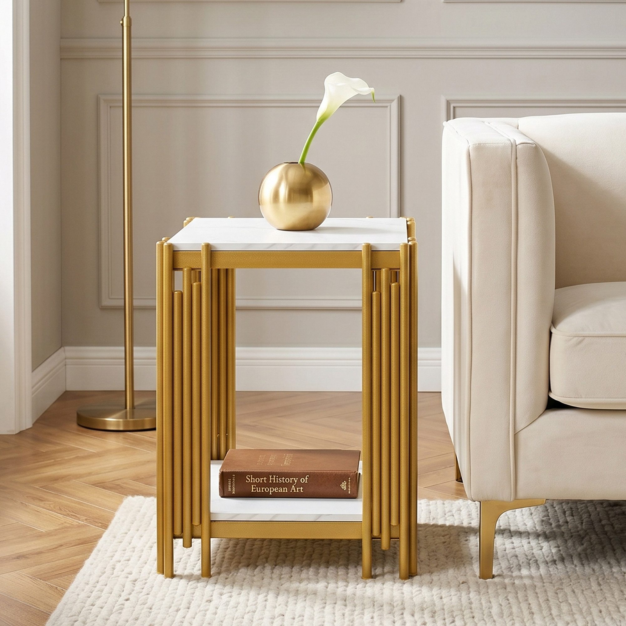 Fine Life Pro Nachttisch Nachttisch mit 2 Ablagen, Goldener Metallrahmen mit Glitzereffekt