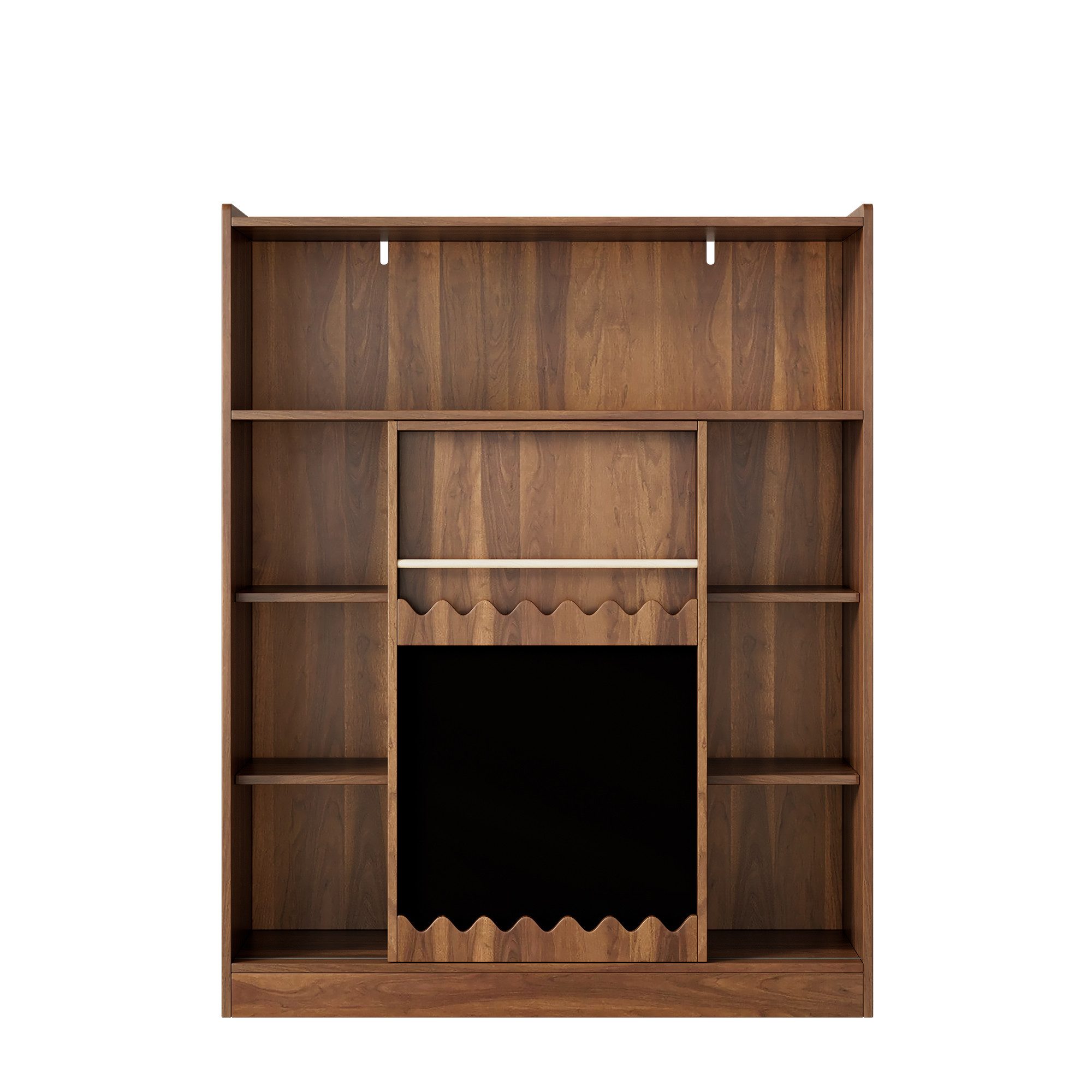 Celya Bücherregal Bücherregal mit Tafel, Schiebetüren & Bilderbuchablage, 120x38.5x151.5 cm, Offenes 9-Fach Regal mit großem Stauraum, Nussbaumfarben