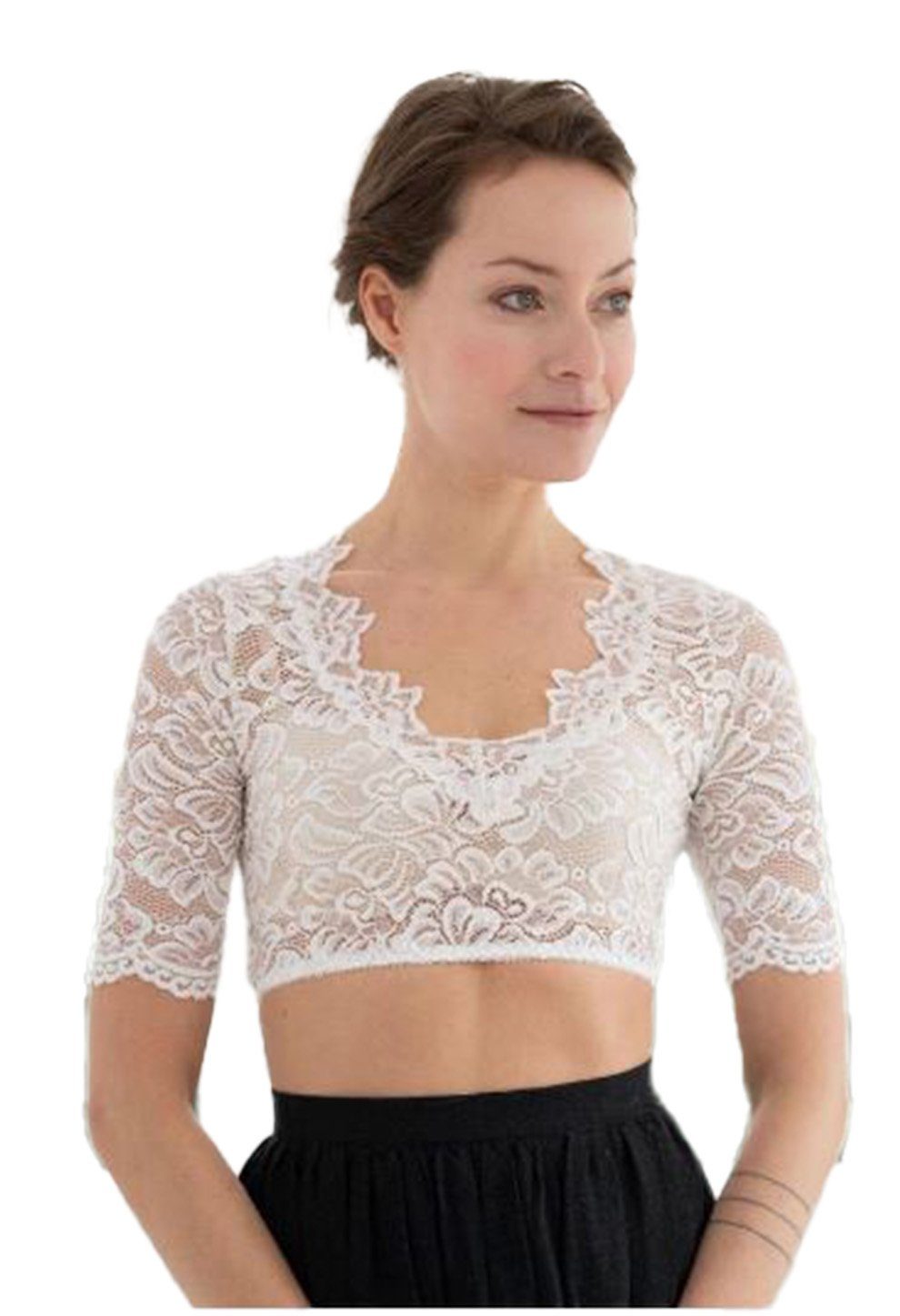 Dirndlbluse Spitzenbluse aus sehr elastischer Spitze Farbe weiß