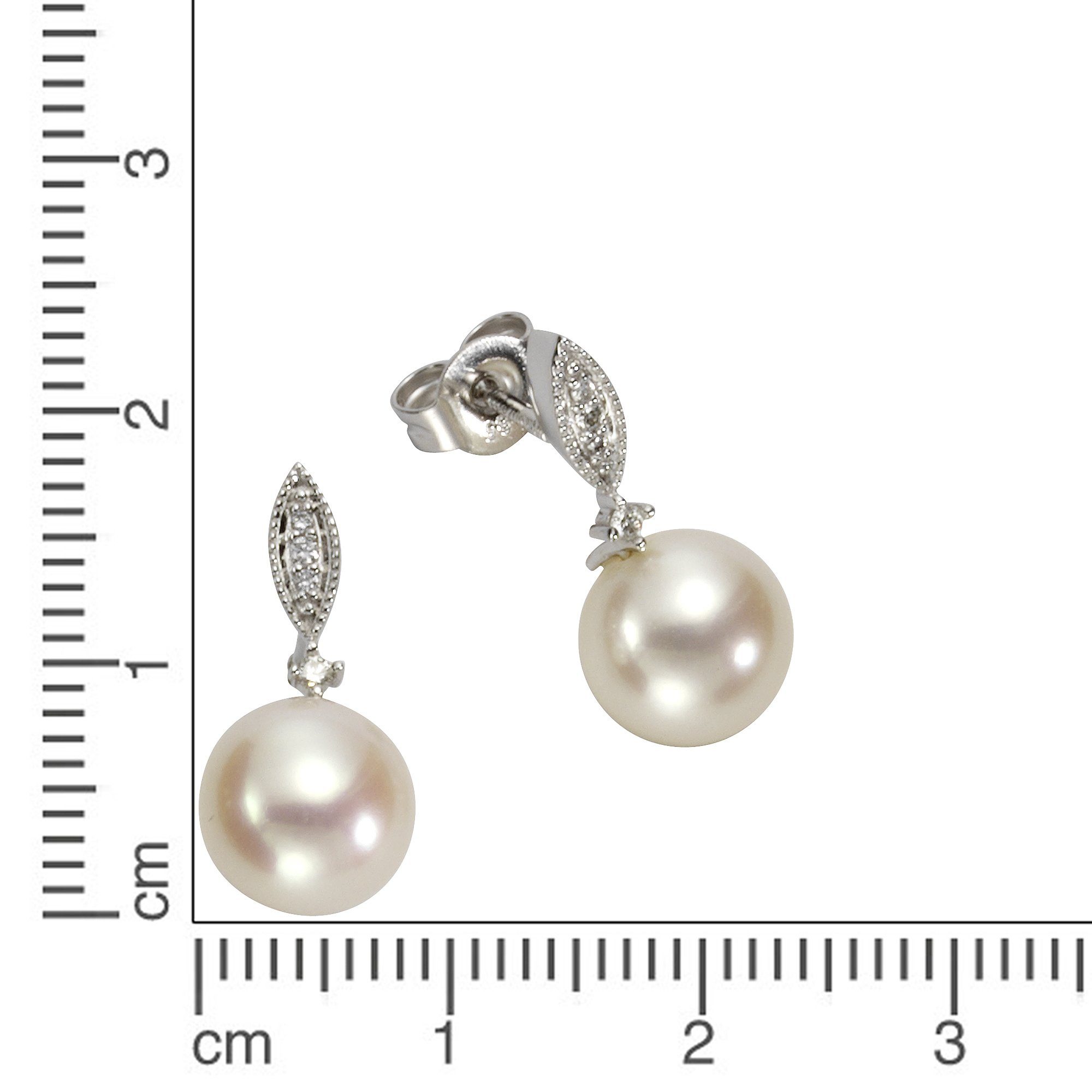 Orolino 585 Paar Brillanten Perle 0,05ct. + Gold Ohrstecker 8-8,5mm