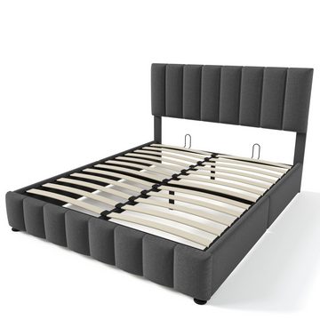 BlingBin Boxspringbett Polsterbett (Modernes Bettgestell mit Stauraum, 140x200cm), Bett mit Verstellbares Kopfteil, Leinenmaterial