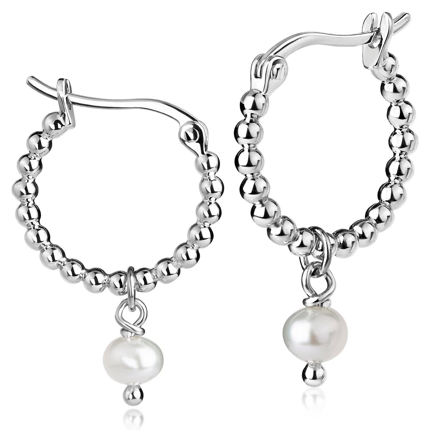 Materia Paar Creolen Damen Silber Kugel Creolen Süßwasser Perle Weiß SO-507 günstig online kaufen