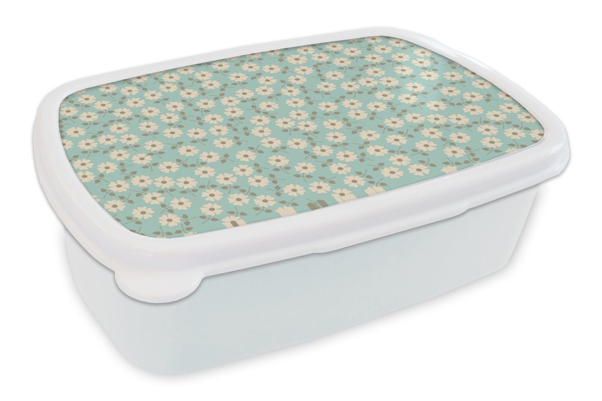 MuchoWow Lunchbox Muster - Gänseblümchen - Nordisch, Kunststoff, (2-tlg), Brotbox für Kinder und Erwachsene, Brotdose, für Jungs und Mädchen weiß