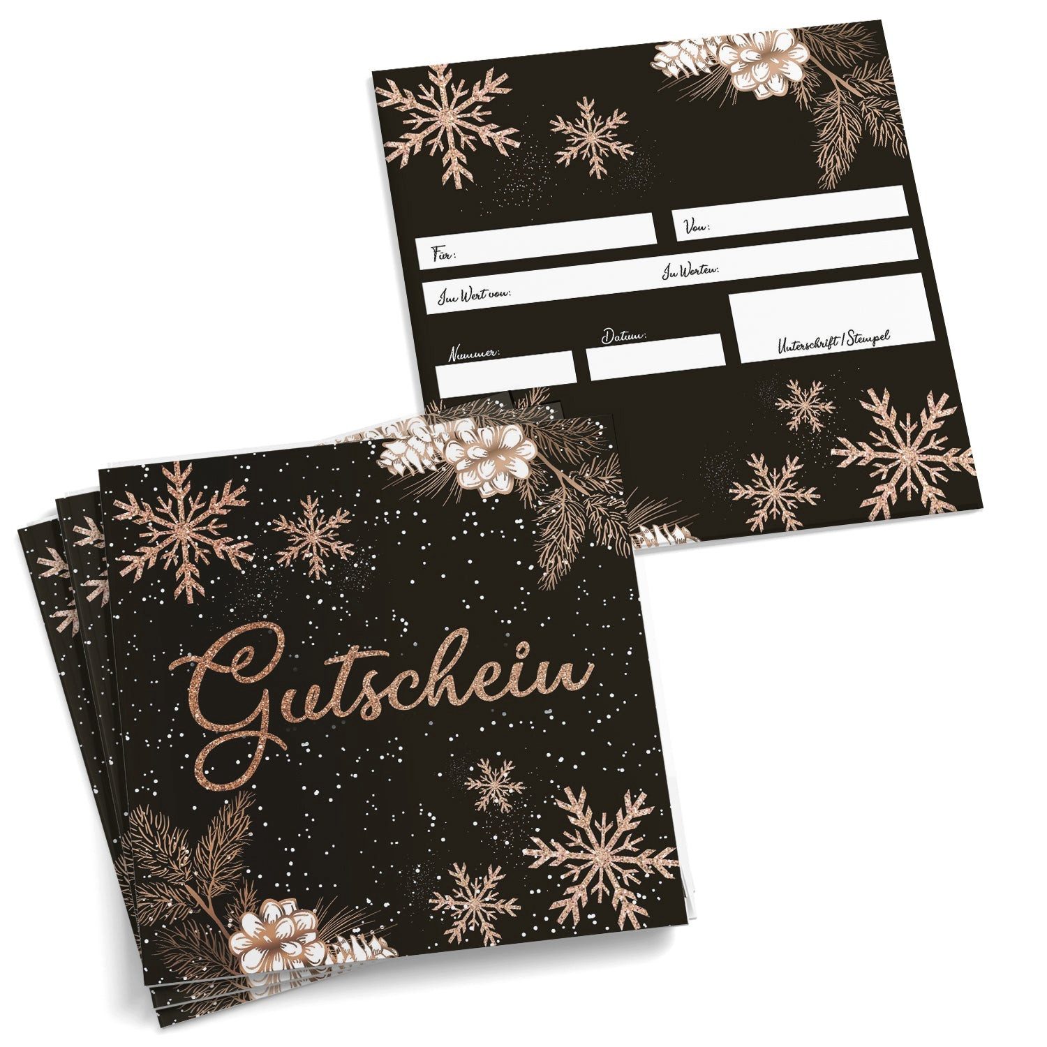 Logbuch-Verlag Weihnachtskarte Weihnachtsgutscheine quadratisch 14,8 cm in Schwarz-Gold, 10 Stück