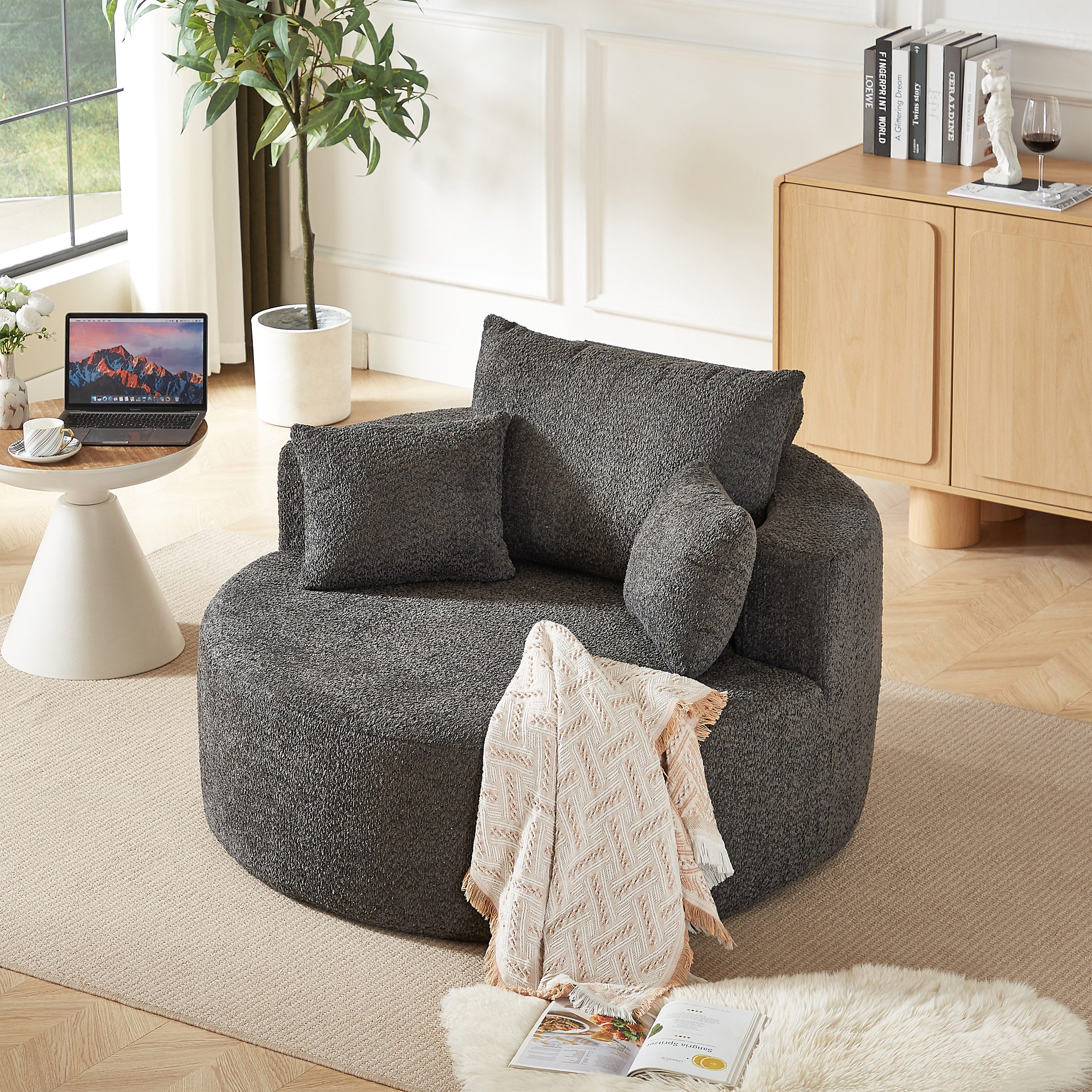 OKWISH Relaxsessel Moderner Schlafsessel mit flauschigem Design (Chenille-Schaumstoff-Einzelsessel, 1-St., 127*127*85), mit Relaxfunktion