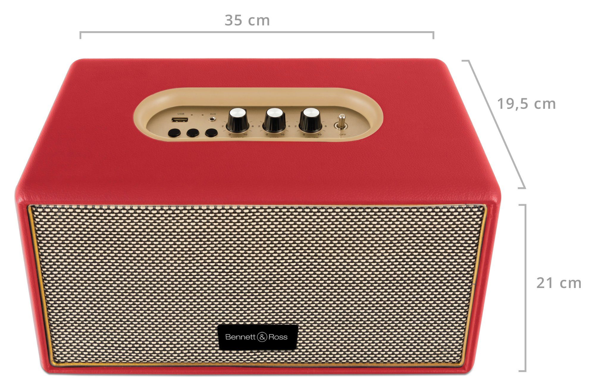 & Ross Bennett Retro Blackmore BB-860 Rot (60 Lederoptik) Stereoanlage in W, Lautsprecher Bluetooth