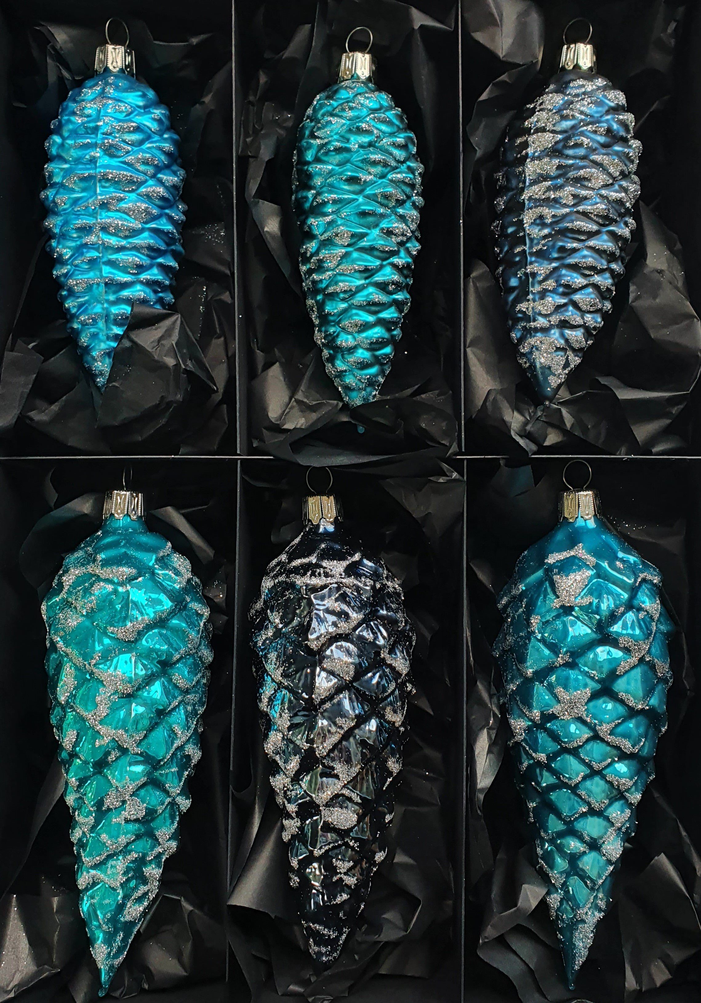 Nostalgie Christbaumschmuck Thüringen Christbaumschmuck Zapfen 6er Set mehrfarbig, Handarbeit, mundgeblasen