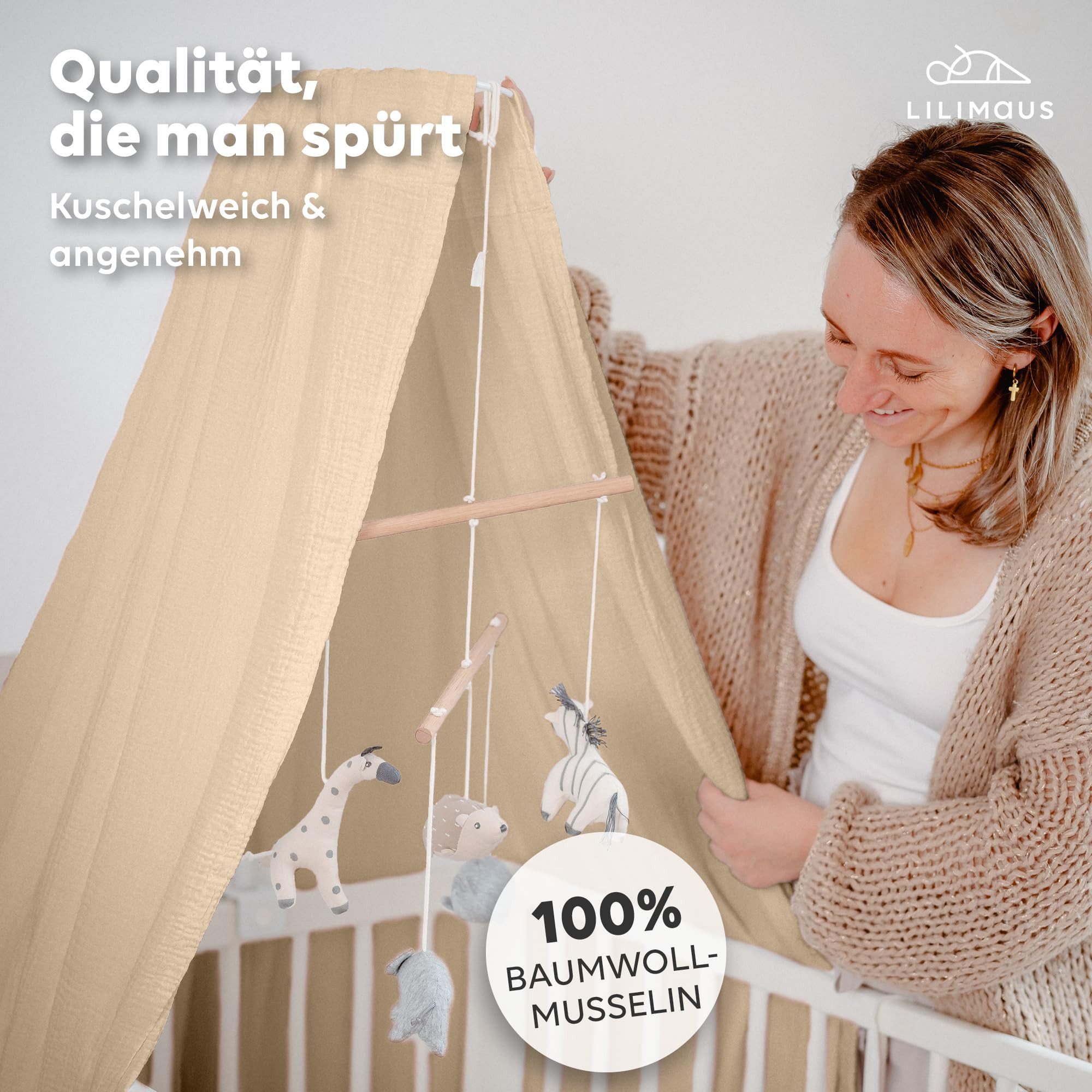 lilimaus Betthimmel Babybett Himmel aus 100% Musselin - luftiger Baldachin (1-tlg), behaglicher Rückzugsort im Babybett - sanft zu zarter Babyhaut