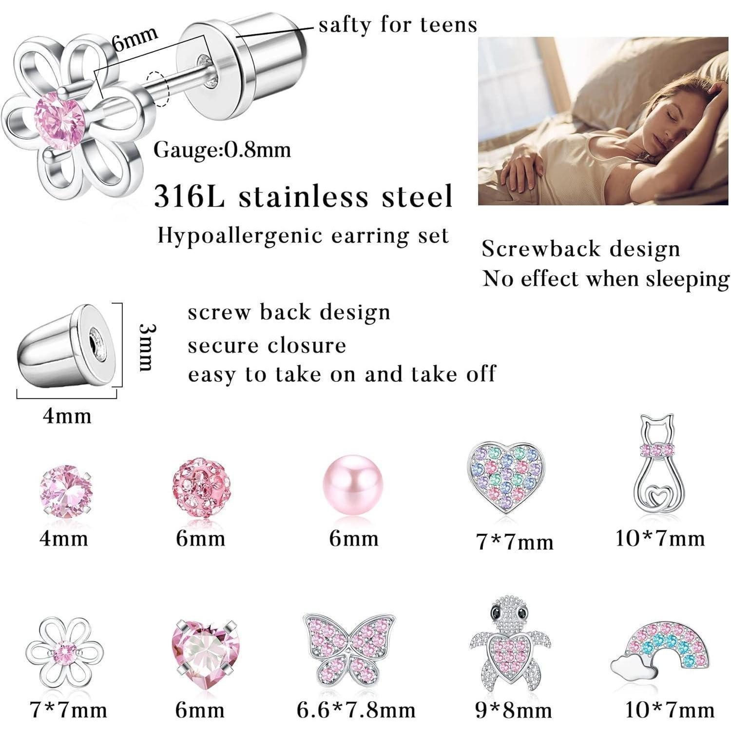 LuxusKollektion Ohrstecker-Set 10er Set Kleine Ohrstecker Mädchen 316L Chirurgenstahl Zirkonia Tragus