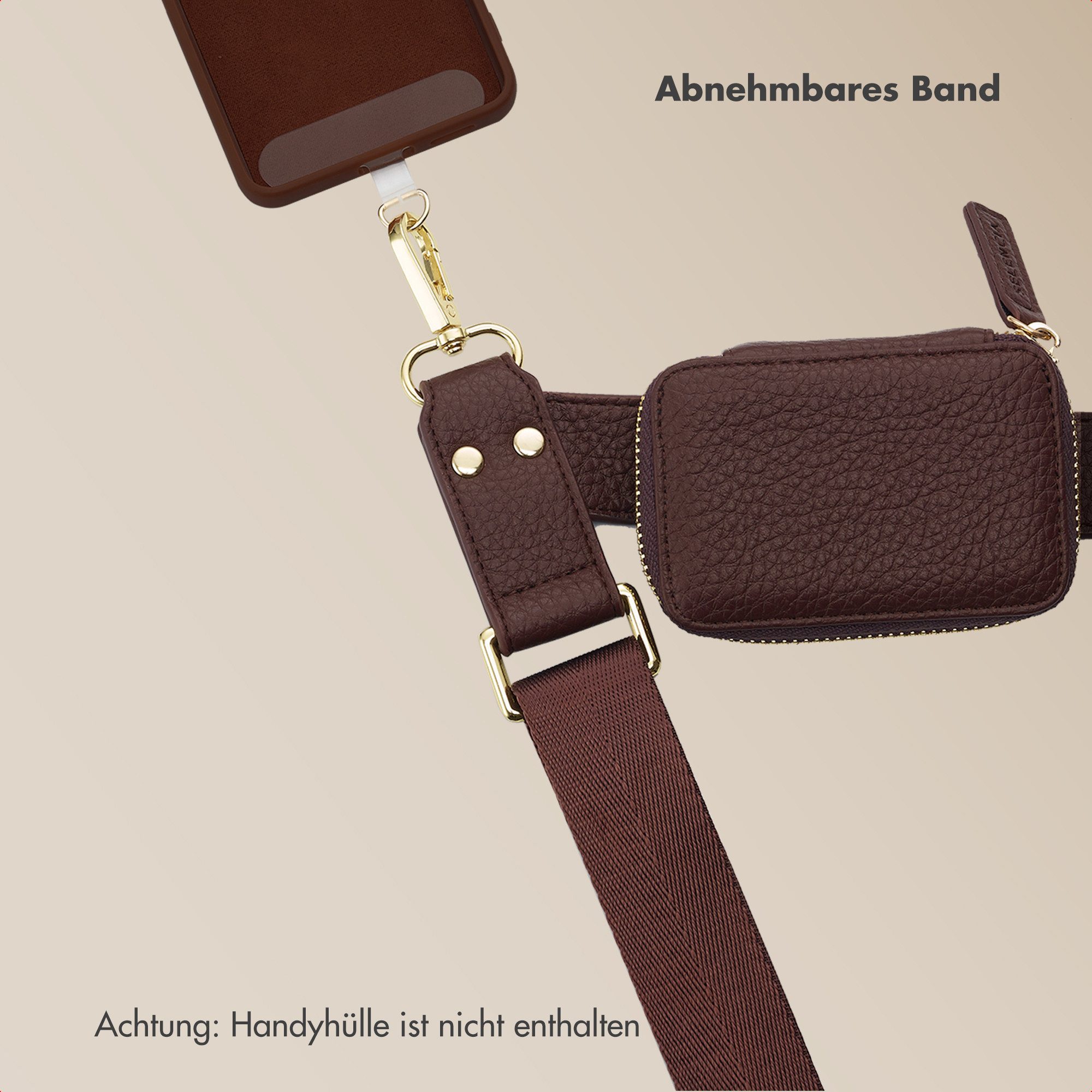Selencia Smartphone-Tragegurt Selencia Handykette mit kleiner Tasche - Mocha Brown, (1-tlg) – Bild 2 von 5