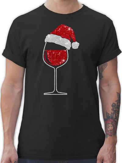 Shirtracer T-Shirt Weinglas mit Weihnachtsmütze Weihachten Kleidung