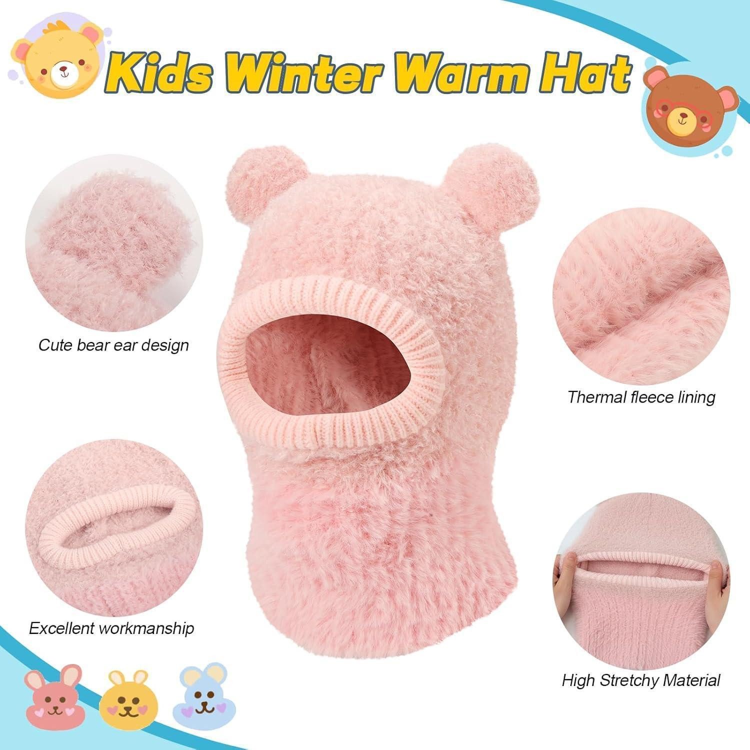 LuxusKollektion Sturmhaube Schlupfmütze Winter Kinder Mädchen Jungen Fleece Bommel Rosa